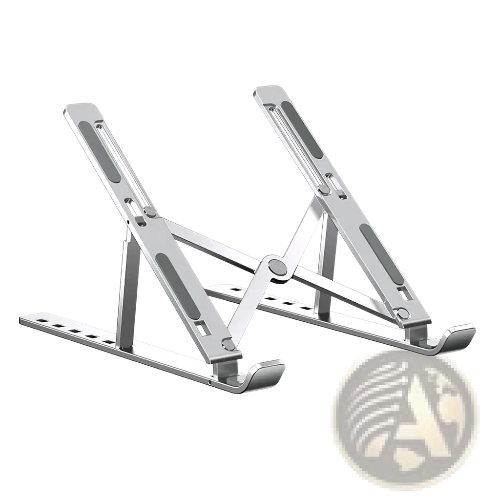 Silver aluminum alloy foldable portable laptop stand with sleek design for ergonomic computer use