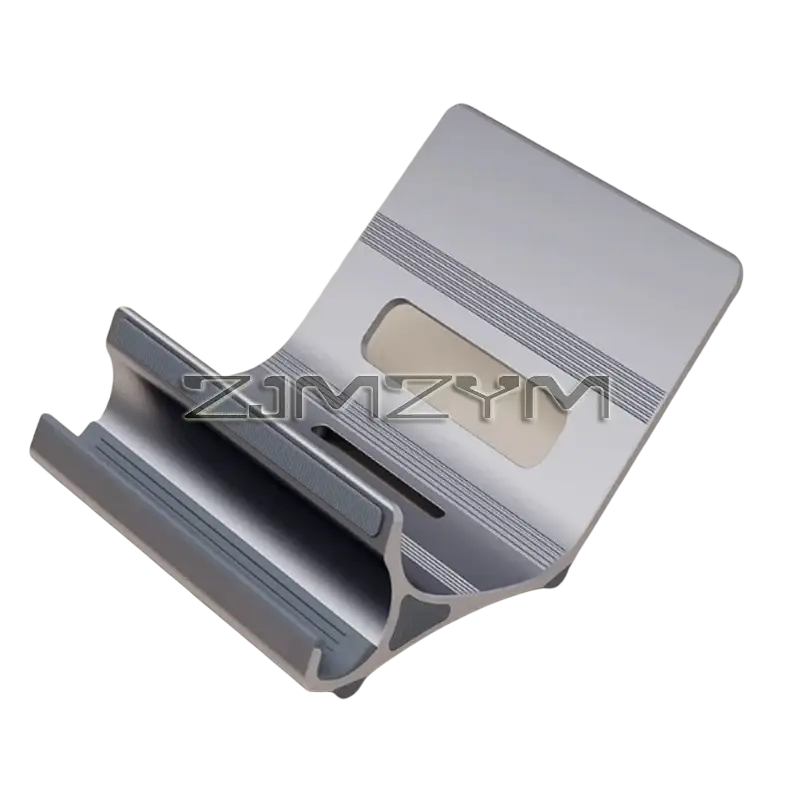 Silver aluminum laptop stand with textured grooves and cutout design adjustable aluminum laptop desk holder