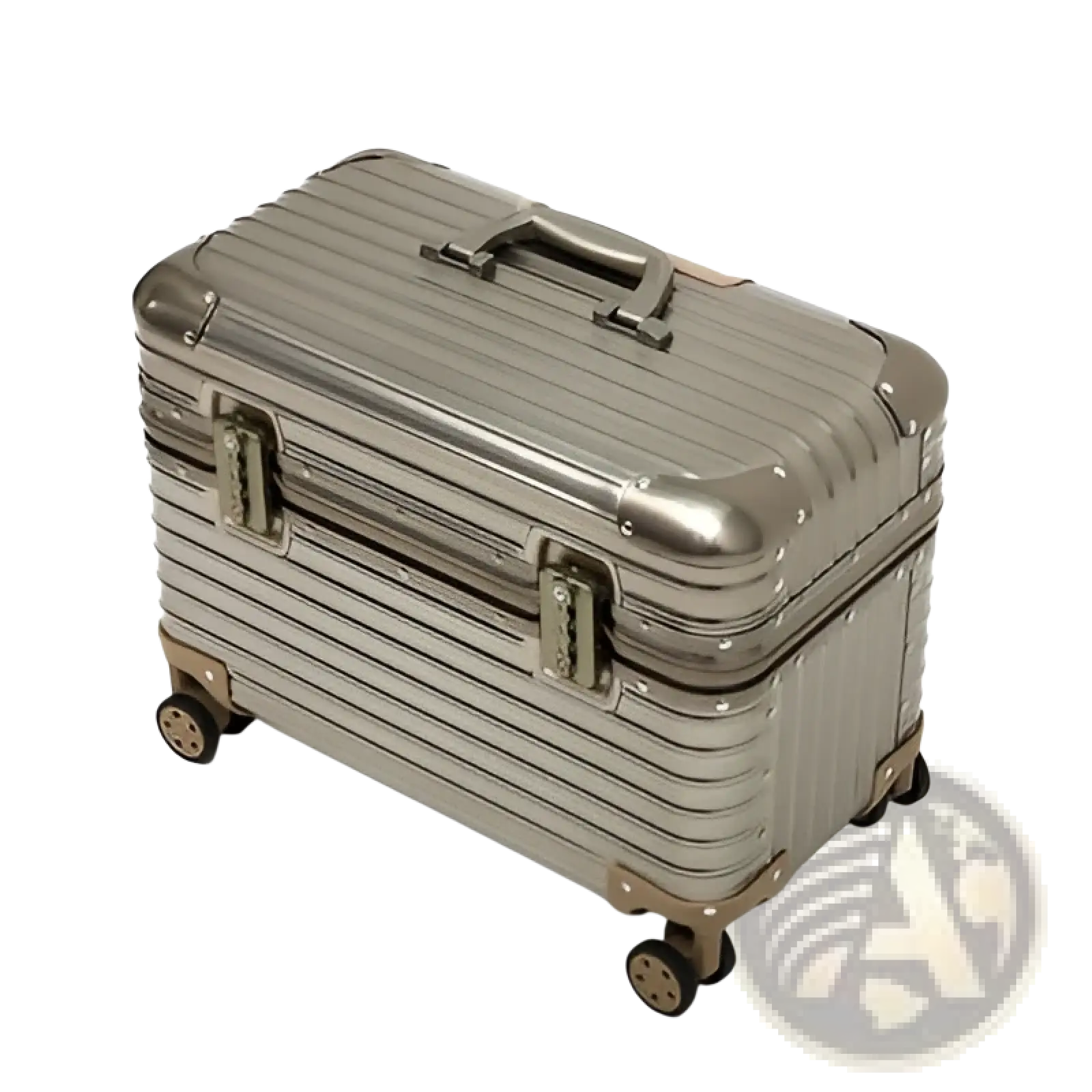 Silver aluminum hard-shell ribbed rolling travel suitcase with four wheels for easy mobility 20-24 inch size