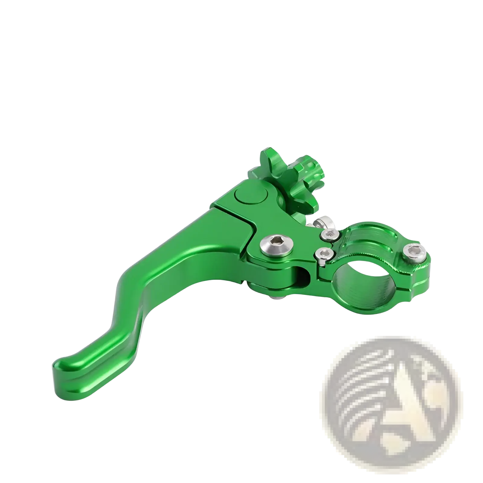 Green aluminum motorcycle brake clutch lever set 2 finger with textured grip and silver bolts shown from the back side