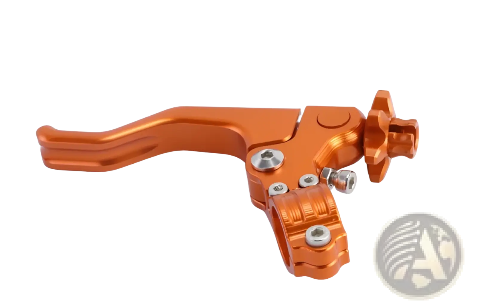 Orange aluminum motorcycle brake lever with textured grip and adjustable knob for 2 finger clutch control