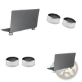 Silver aluminum portable laptop stand feet with black circular tops designed for ergonomic support and stability