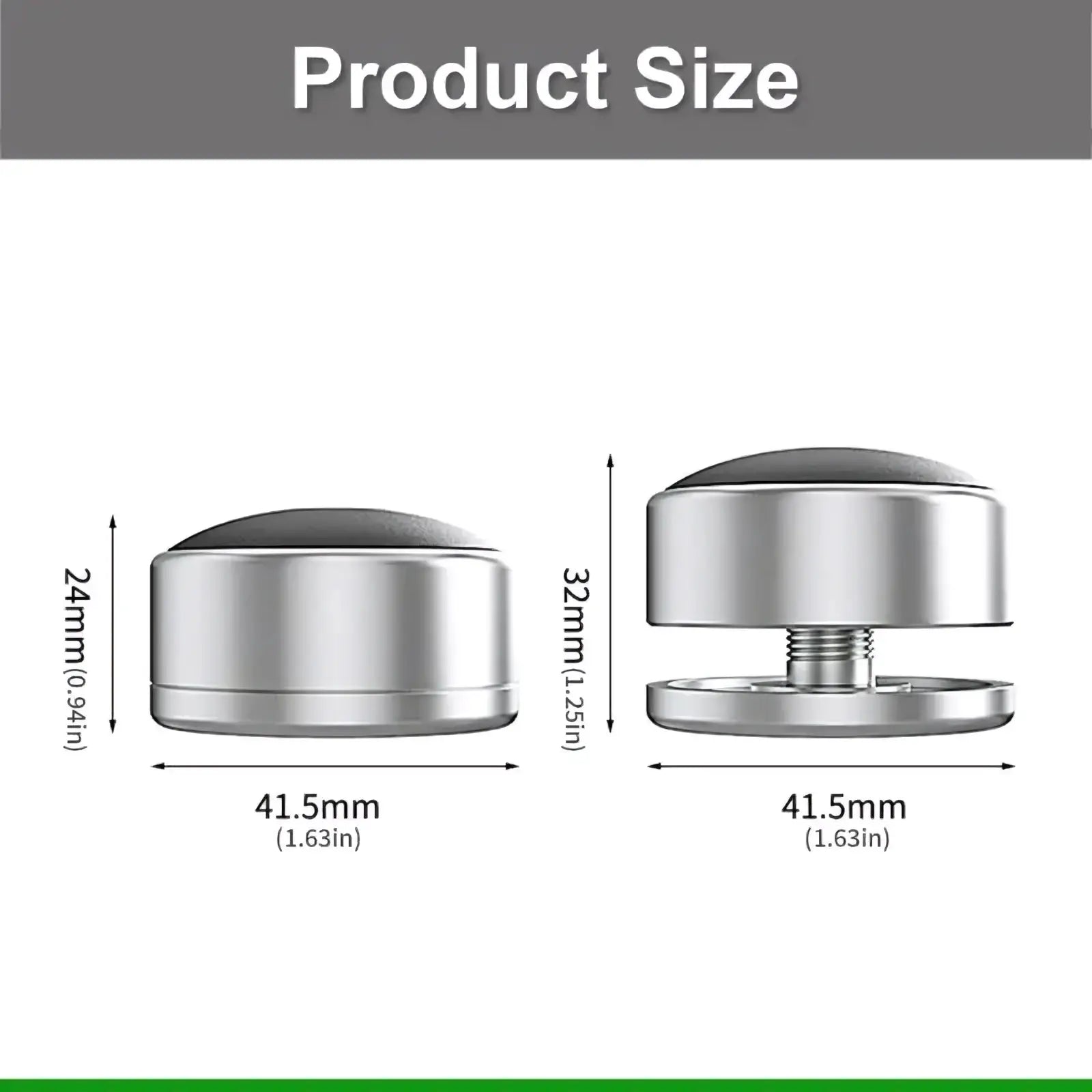 Silver metallic wall-mounted button with black rubber top and threaded screw base for aluminum portable laptop stand feet