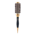 Aluminum round hair styling brush with gold and black colors dense bristles and textured grip for barber use