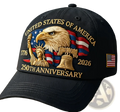 Black america 250th anniversary eagle baseball cap with embroidered gold red eagle statue of liberty and bell design