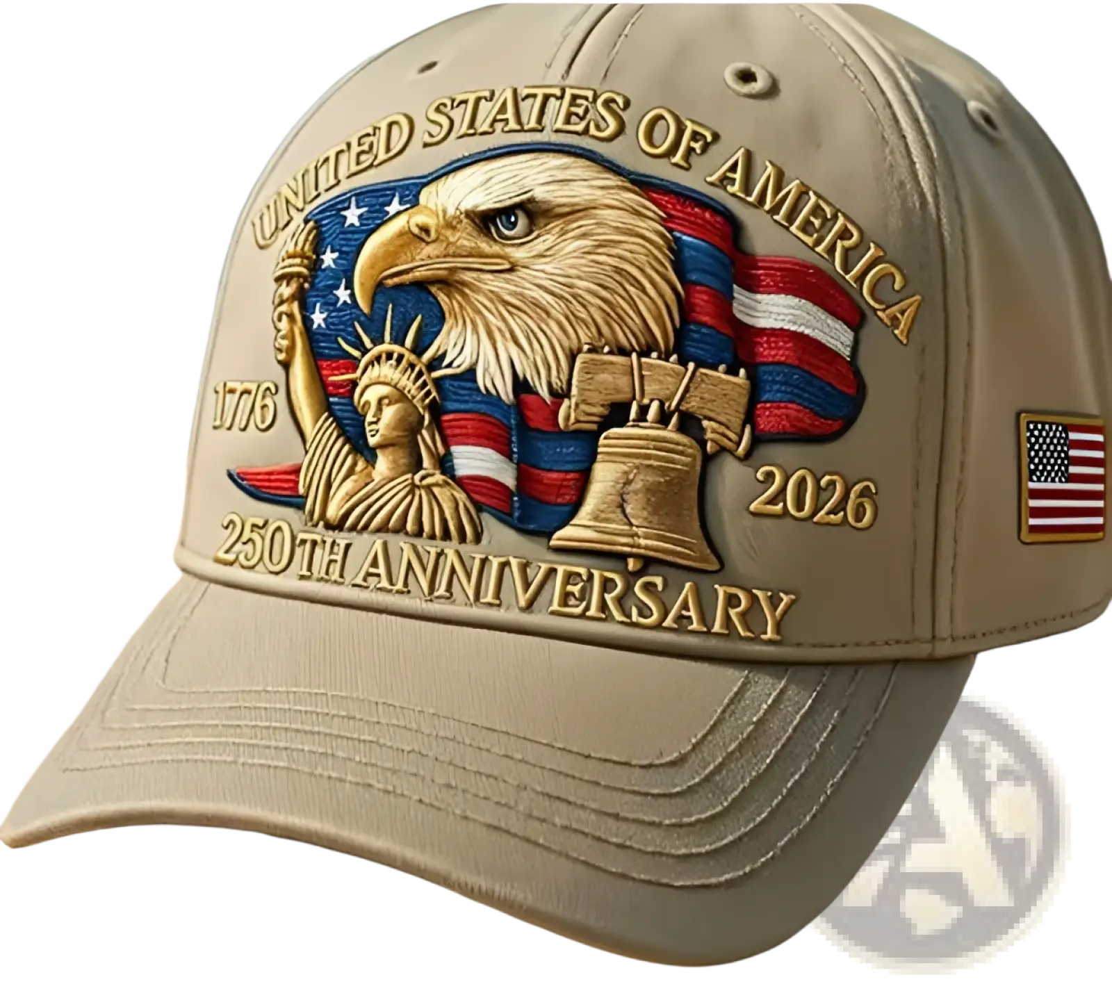 Beige america 250th anniversary baseball cap with embroidered eagle statue of liberty and bell patriotic design