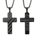 Black stainless steel american flag bible verse cross pendant necklaces with engraved motivational text designs