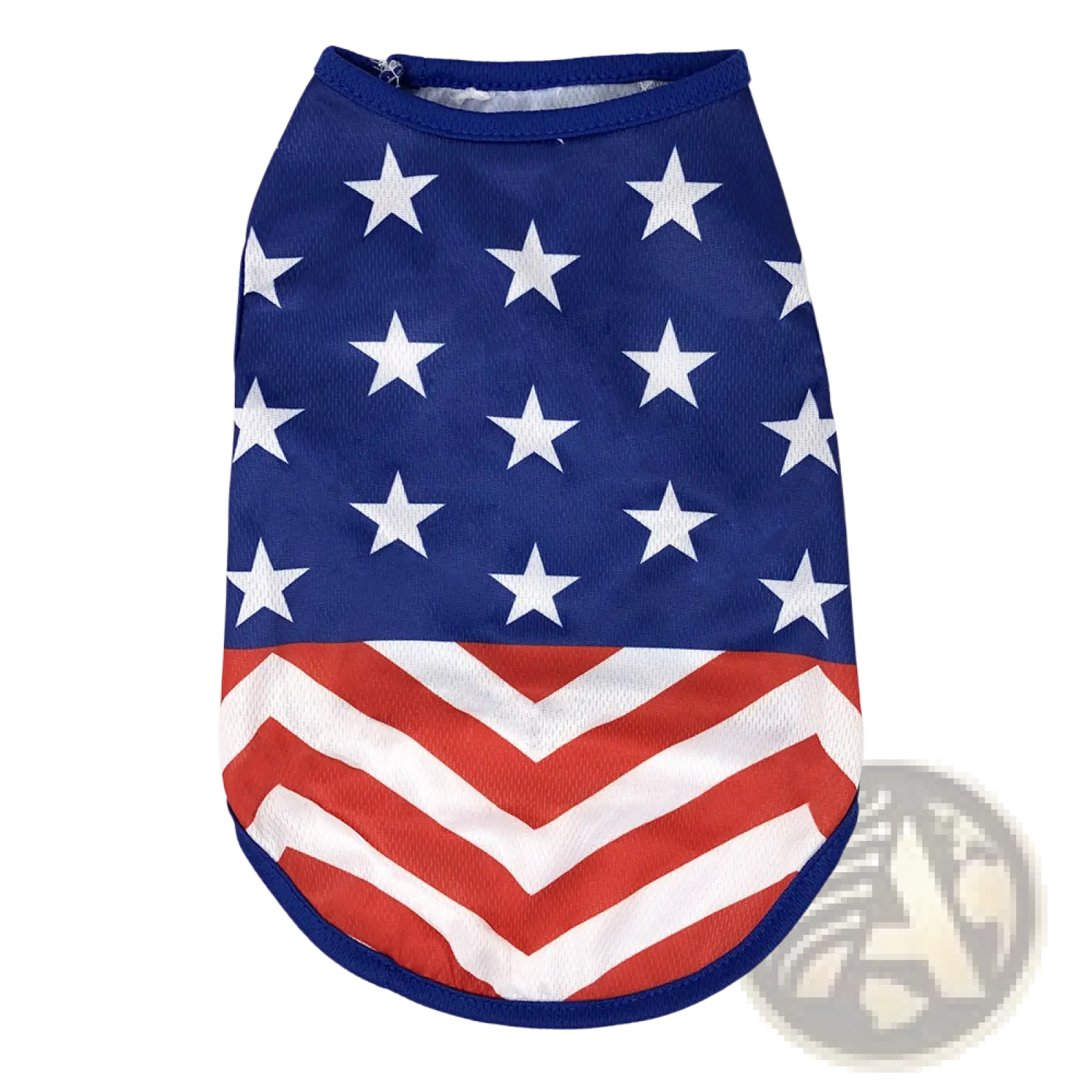 American flag dog mesh vest in blue red with white stars and chevron stripes for patriotic pet wear