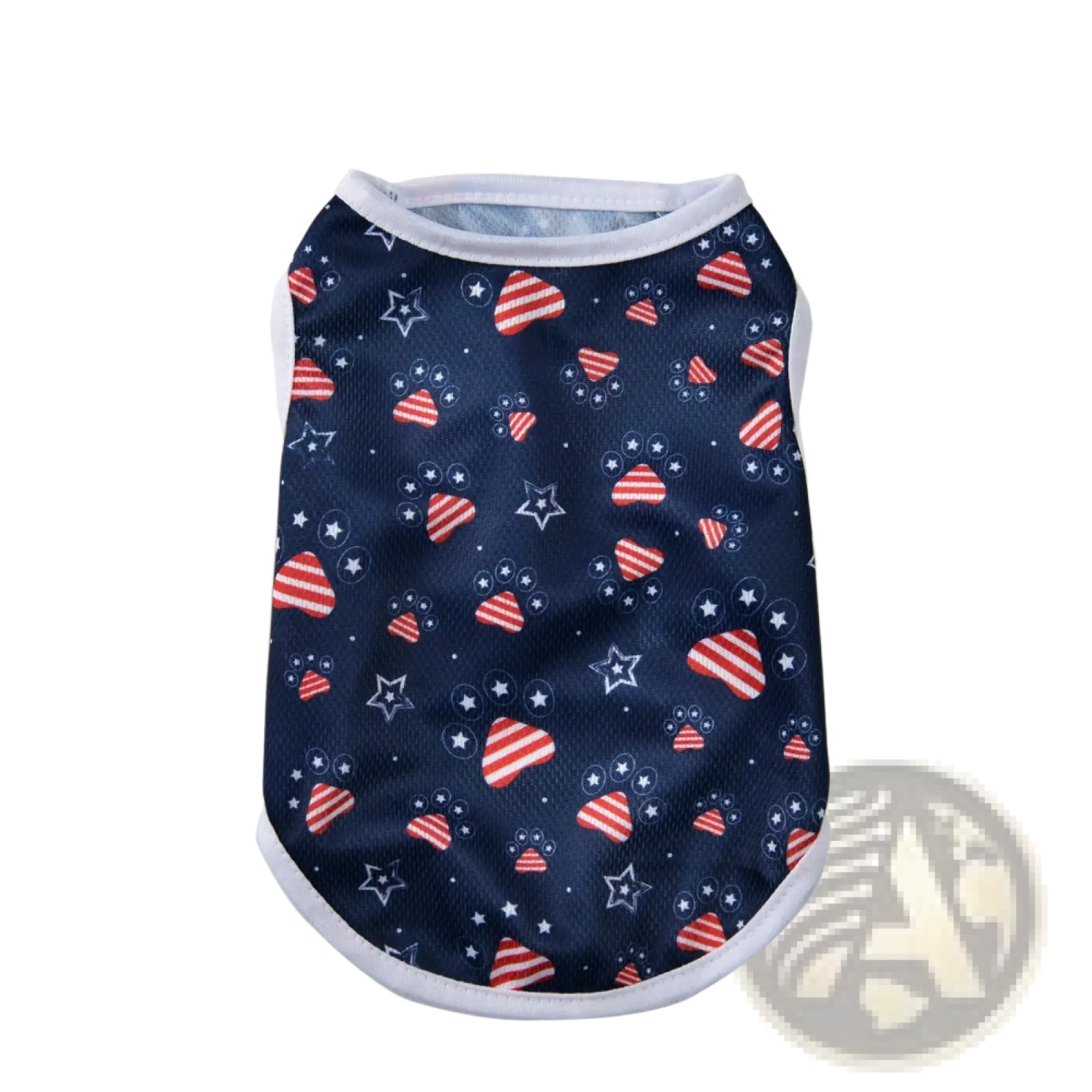 Navy blue american flag dog mesh vest usa pet shirt with red and white hearts and stars trimmed in white mesh fabric
