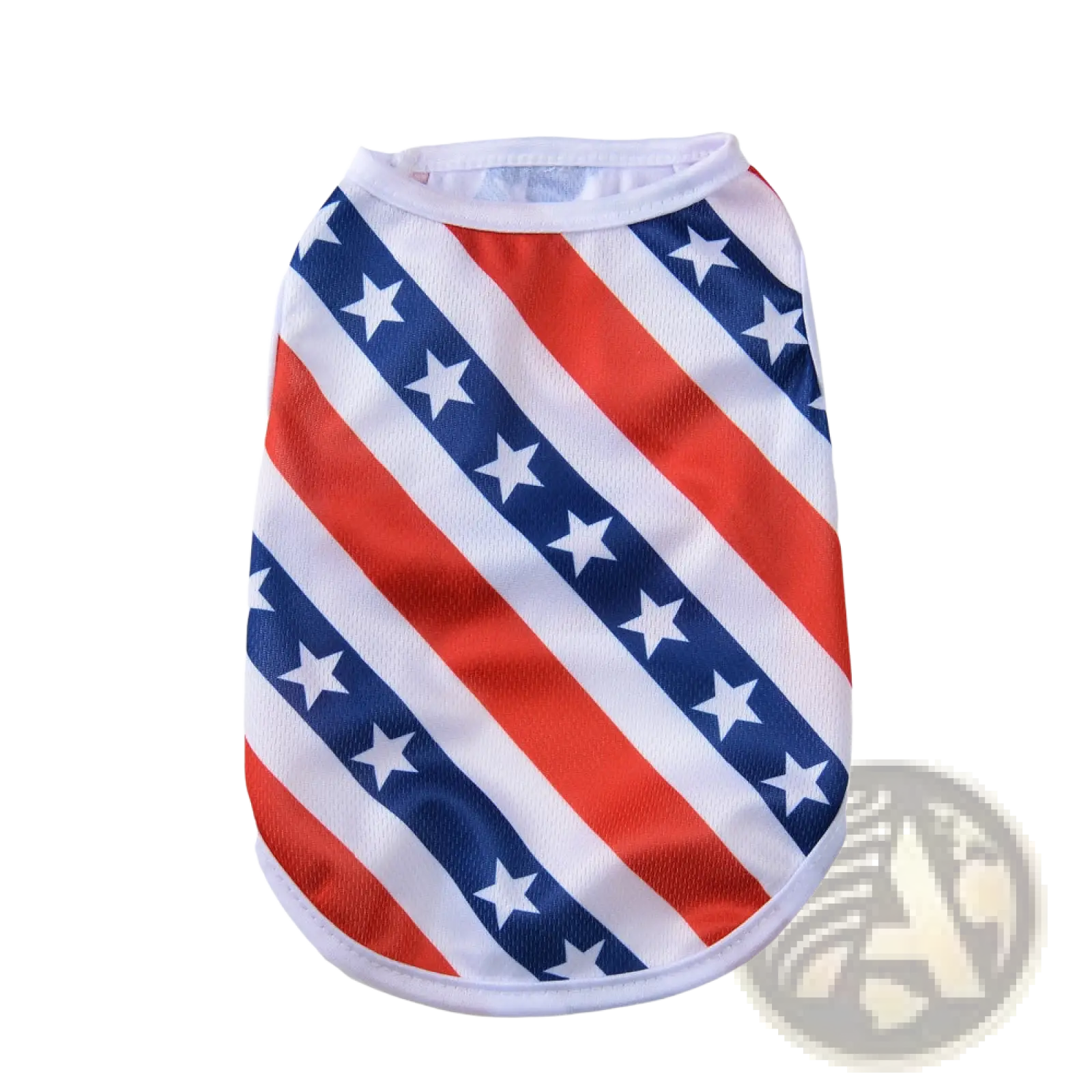 American flag dog mesh vest usa pet shirt with red white and blue diagonal stripes and star prints on navy mesh