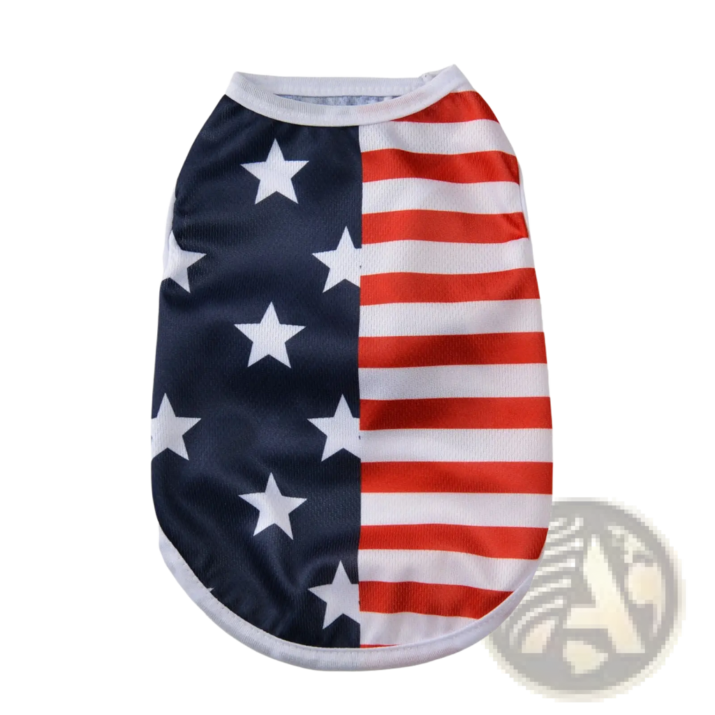 American flag dog mesh vest usa pet shirt in navy blue red and white colors shown from the back side