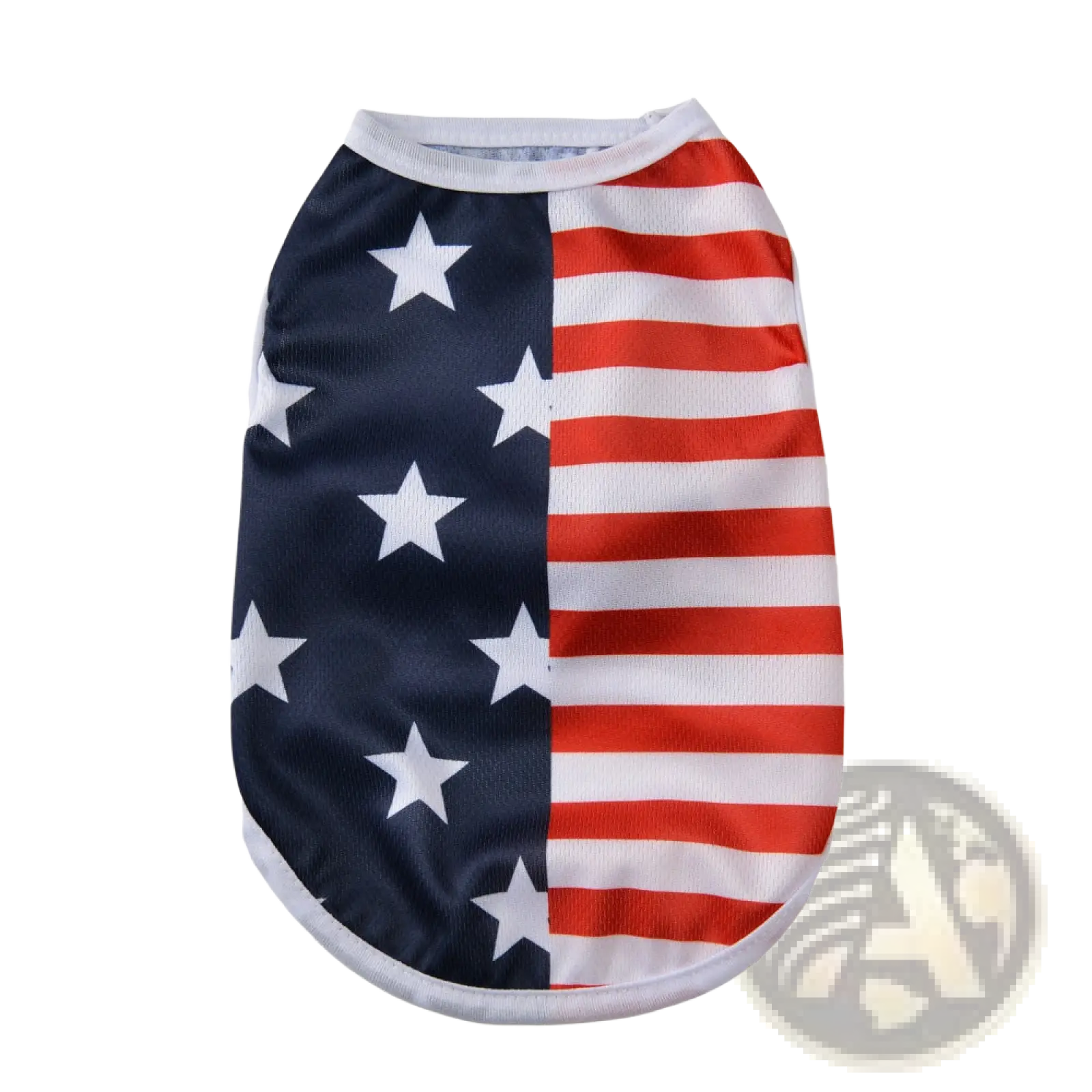 American flag dog mesh vest usa pet shirt in navy blue red and white colors shown from the back side