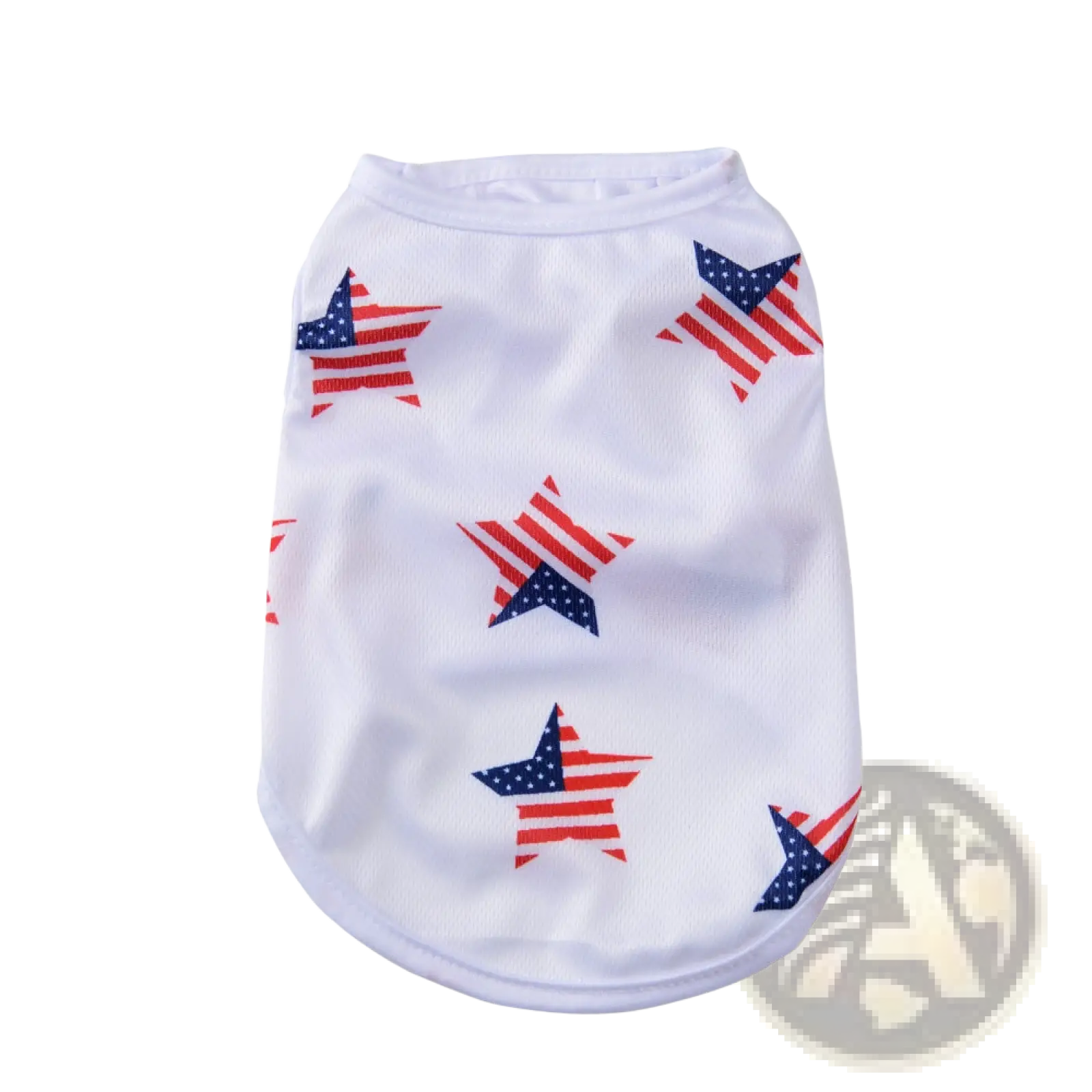 White mesh dog shirt with red white and blue star patterns featuring american flag designs usa pet vest
