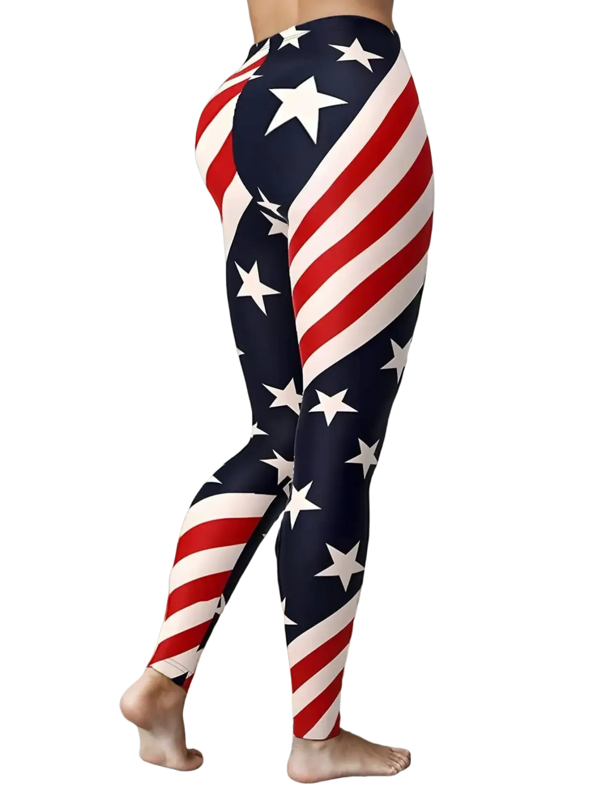 American flag high waisted yoga leggings with a red white and blue full body printed design