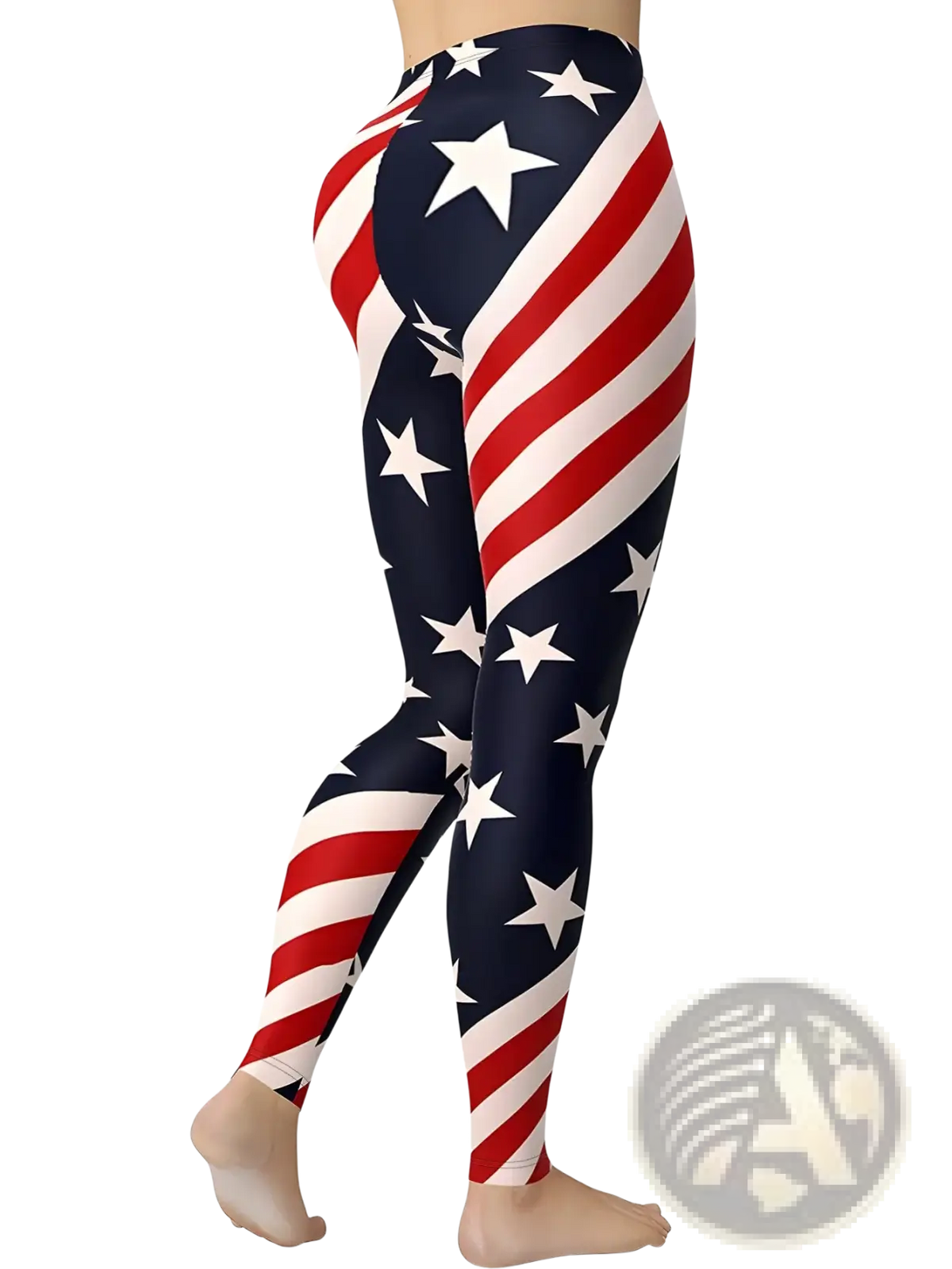 American flag high waisted yoga leggings in red white and blue with stretchy fabric design