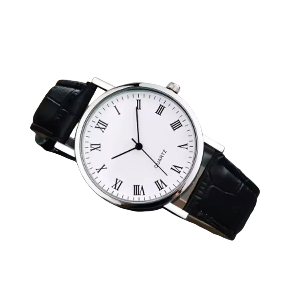 Amoled bluetooth call smart watch fitness tracker with classic silver-toned quartz face and black leather strap