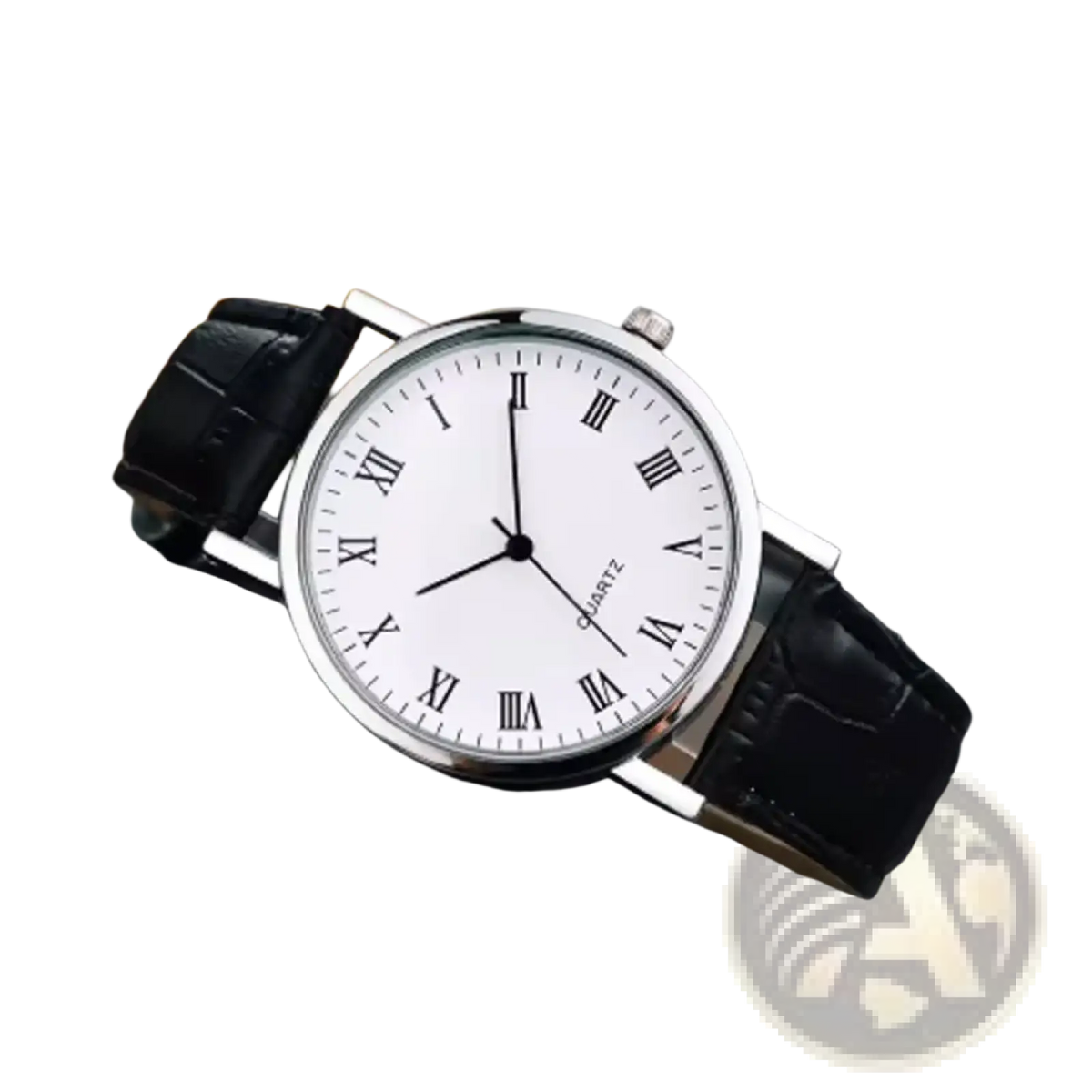 Amoled bluetooth call smart watch fitness tracker with classic silver-toned quartz face and black leather strap
