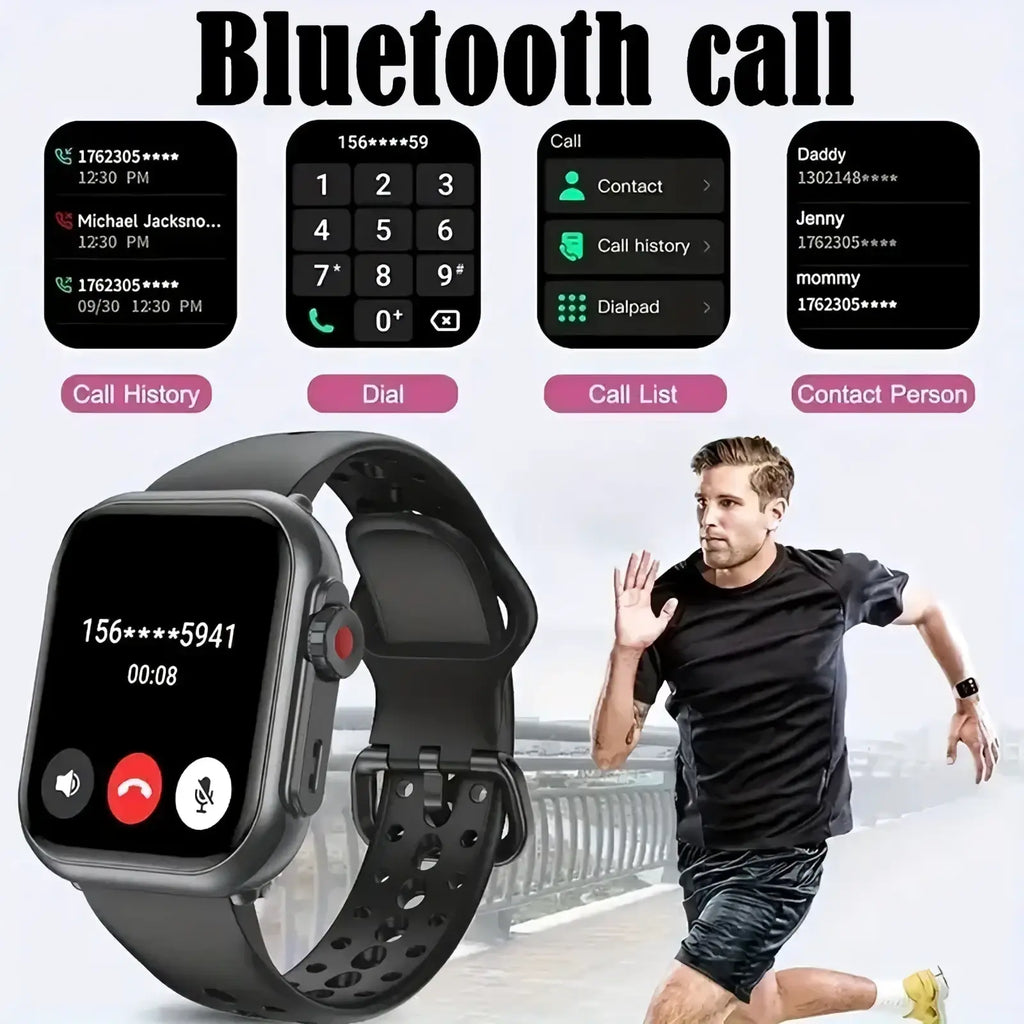 Black sporty amoled bluetooth smartwatch with a sleek rectangular screen and perforated strap for fitness tracking ip68 rated
