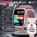 Pink silicone strap amoled bluetooth smartwatch with 1000mah battery compatible with android and ios devices