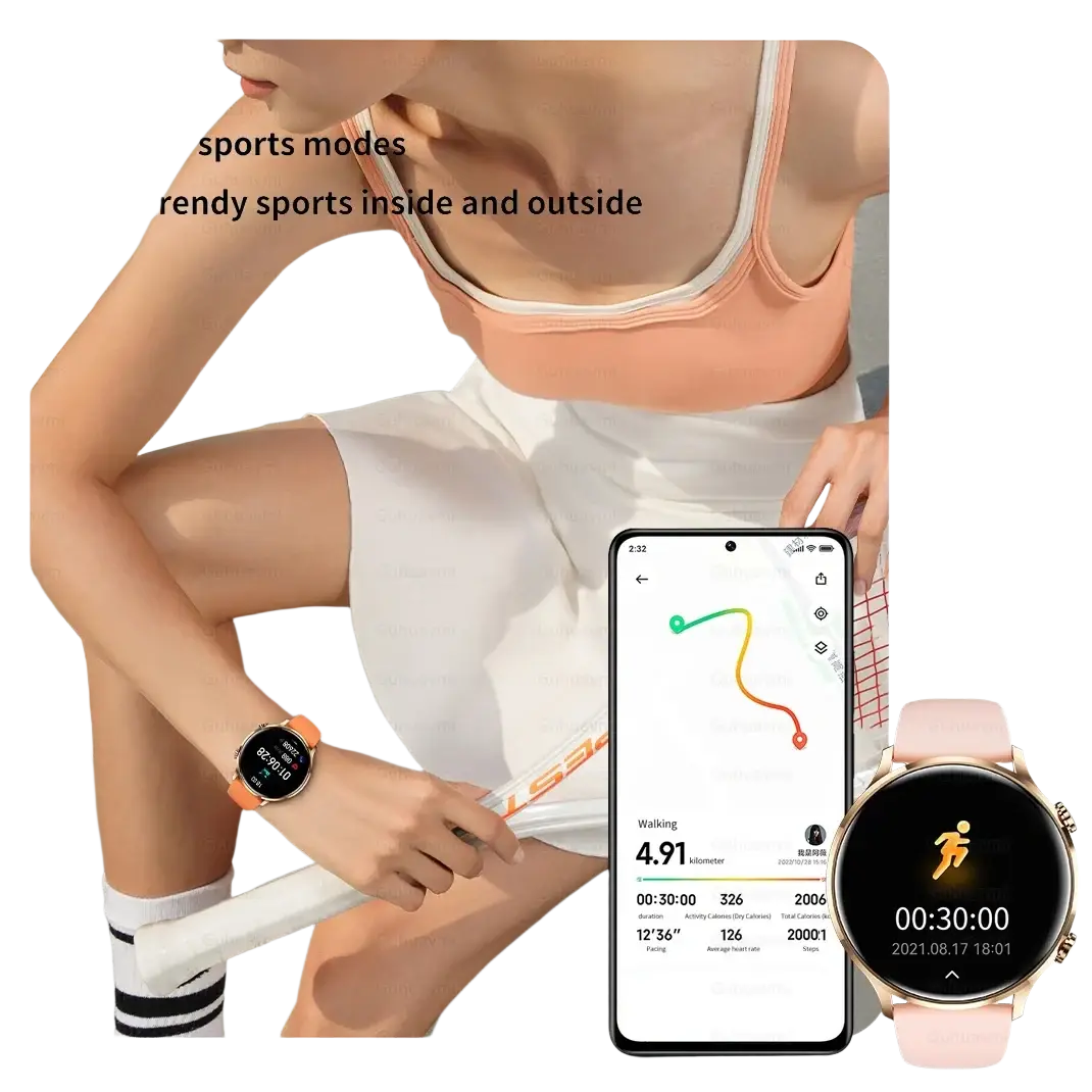 Orange sporty amoled smartwatch with round face and matching band featuring bluetooth call and ip68 waterproof design