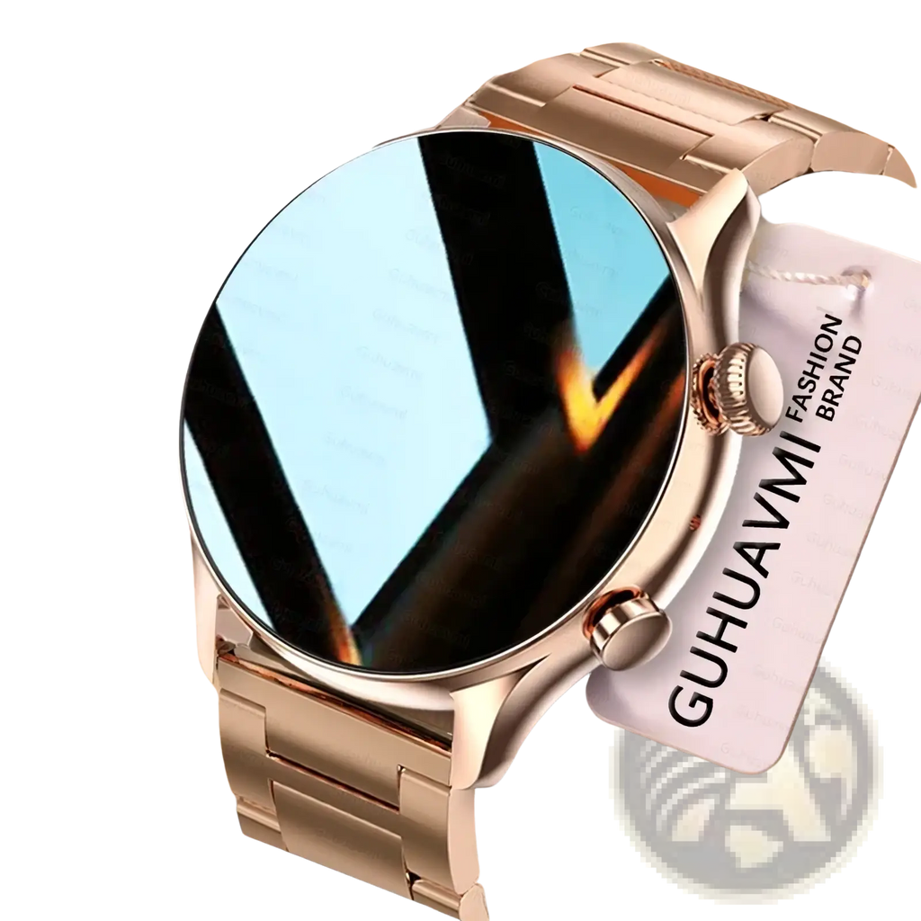 Rose gold-tone stainless steel amoled smartwatch with circular display and bluetooth call ip68 waterproof feature