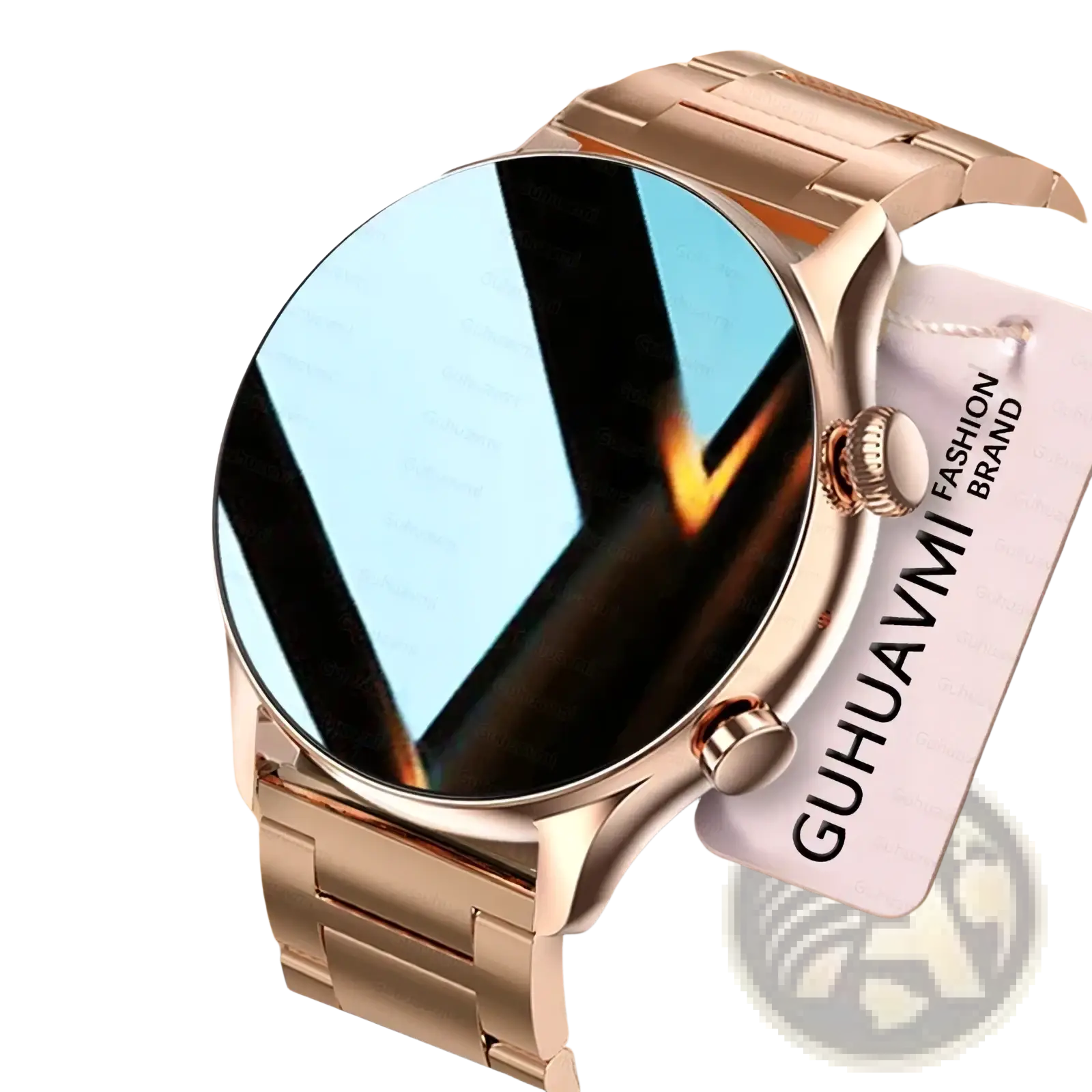 Rose gold-tone stainless steel amoled smartwatch with circular display and bluetooth call ip68 waterproof feature