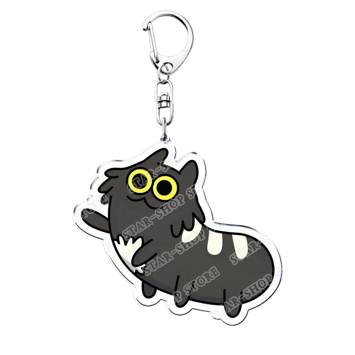 Black and white cartoon cat acrylic keychain with yellow eyes from Amphibia anime keyring collection
