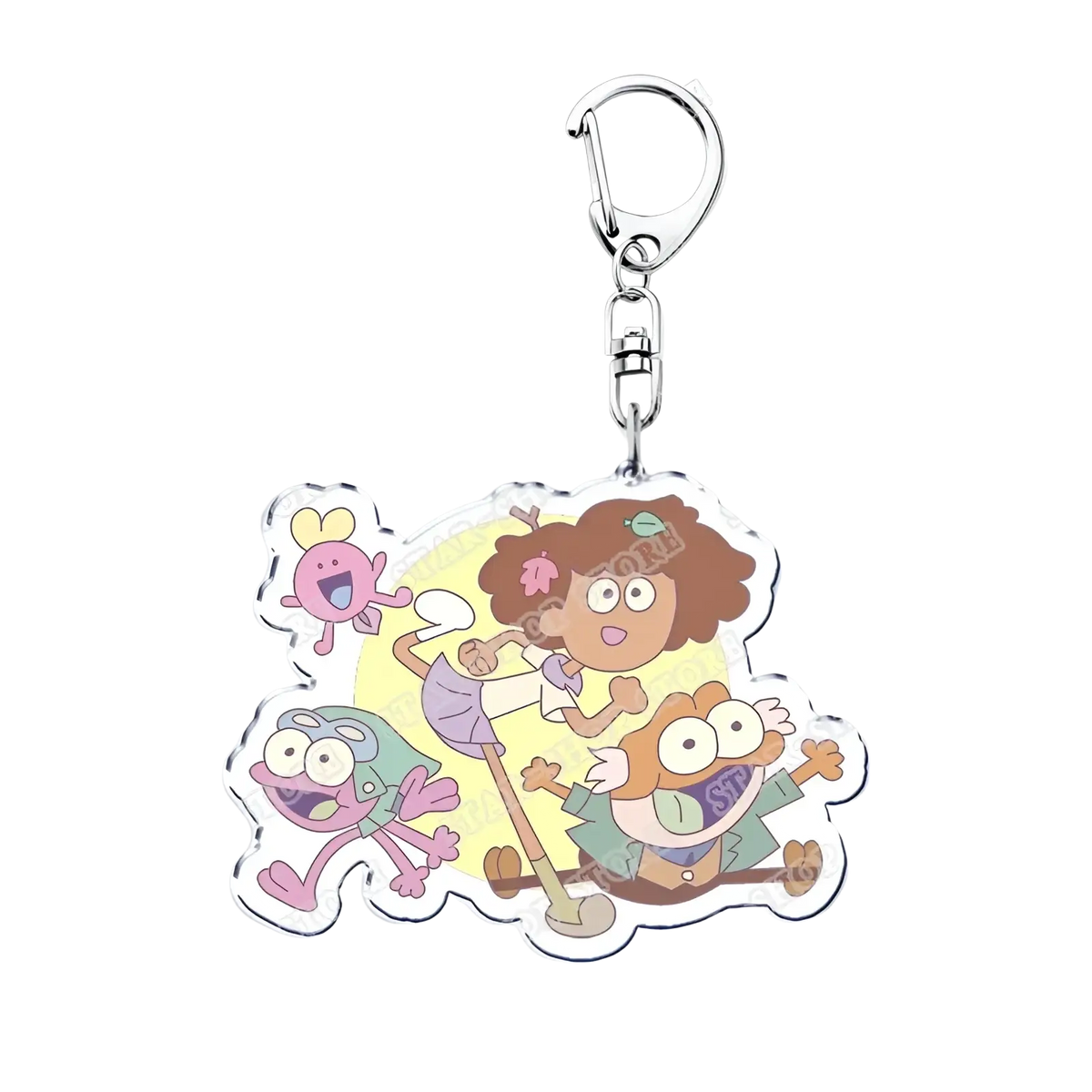 Clear acrylic keychain with colorful cartoon characters from the amazing world of gumball and silver metal clasp