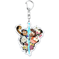 Clear acrylic keychain featuring the owl house animated characters in a heart design with silver metal clasp