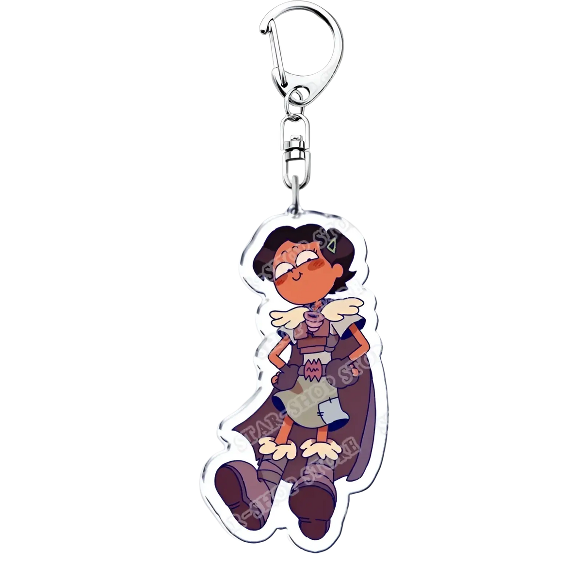 Clear acrylic Amphibia anime keychain featuring a cartoon character with dark hair orange skin and small wings
