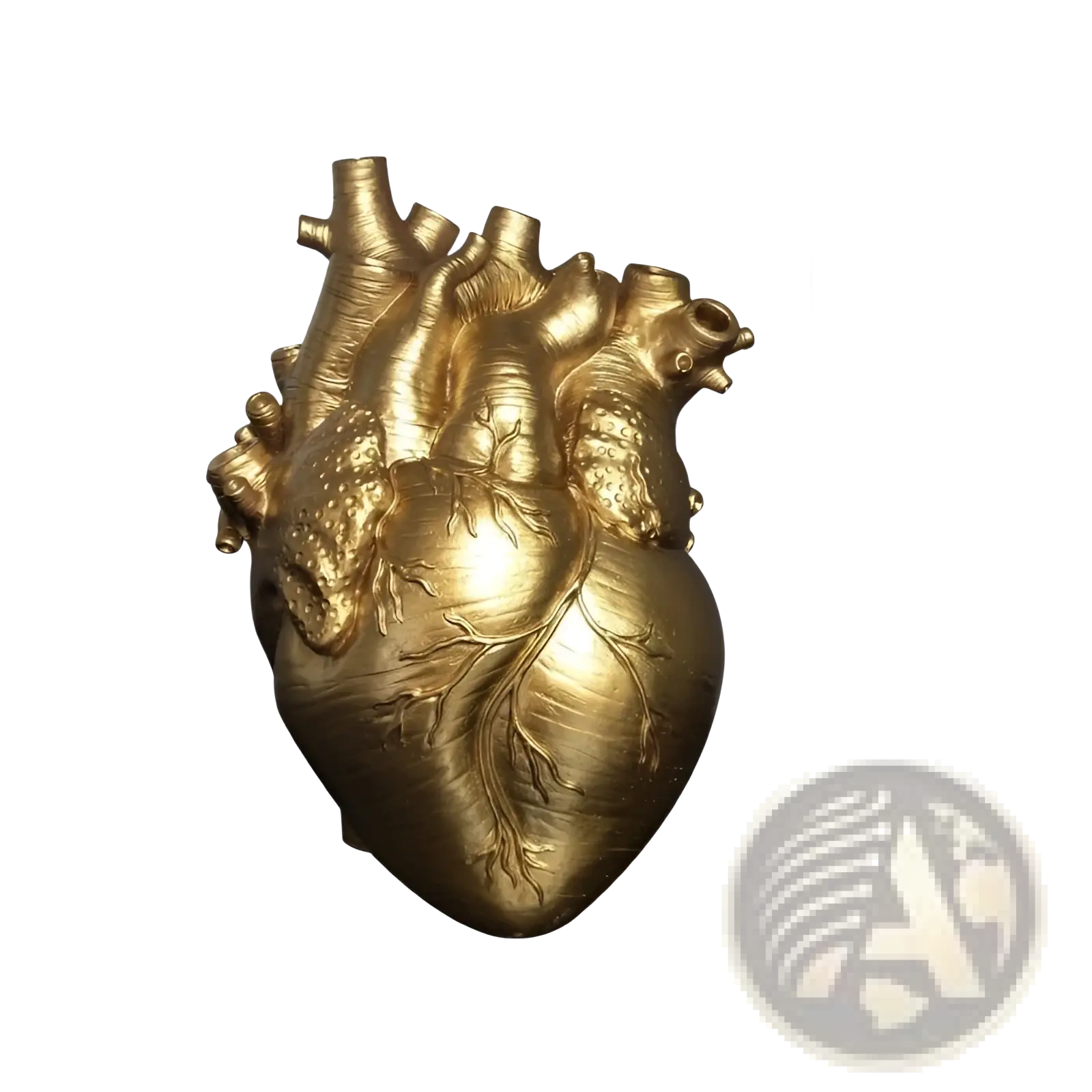 Golden anatomical heart vase nordic resin sculpture with detailed vein and artery textures for floral display