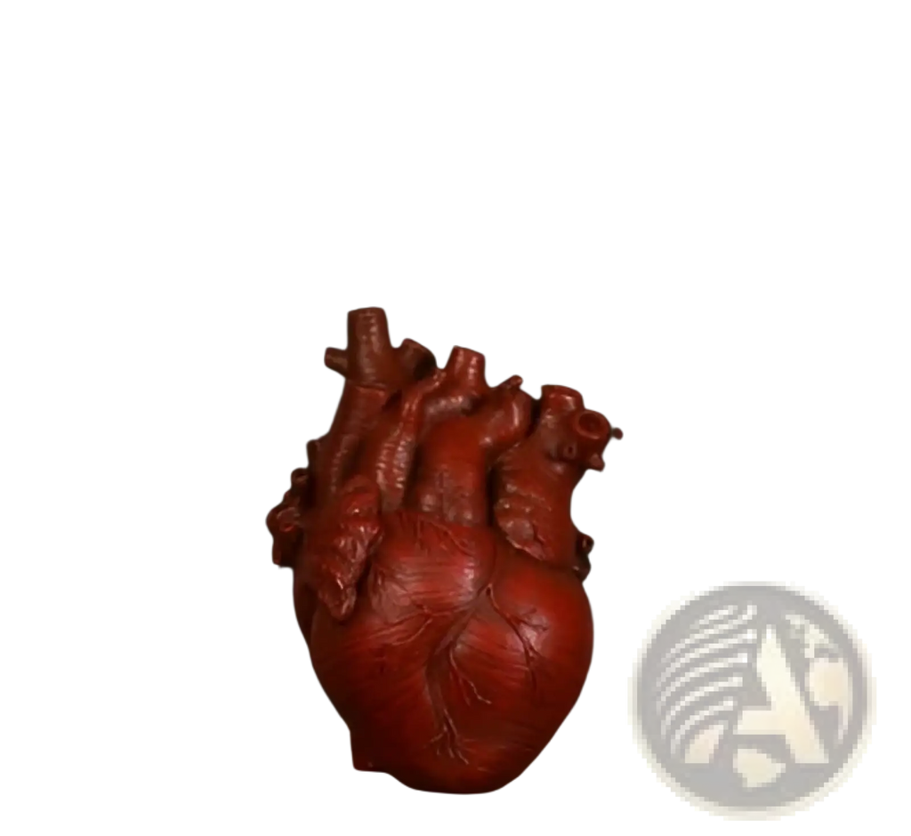 Reddish-brown nordic resin anatomical heart vase sculpture with detailed vein and artery textures flower pot