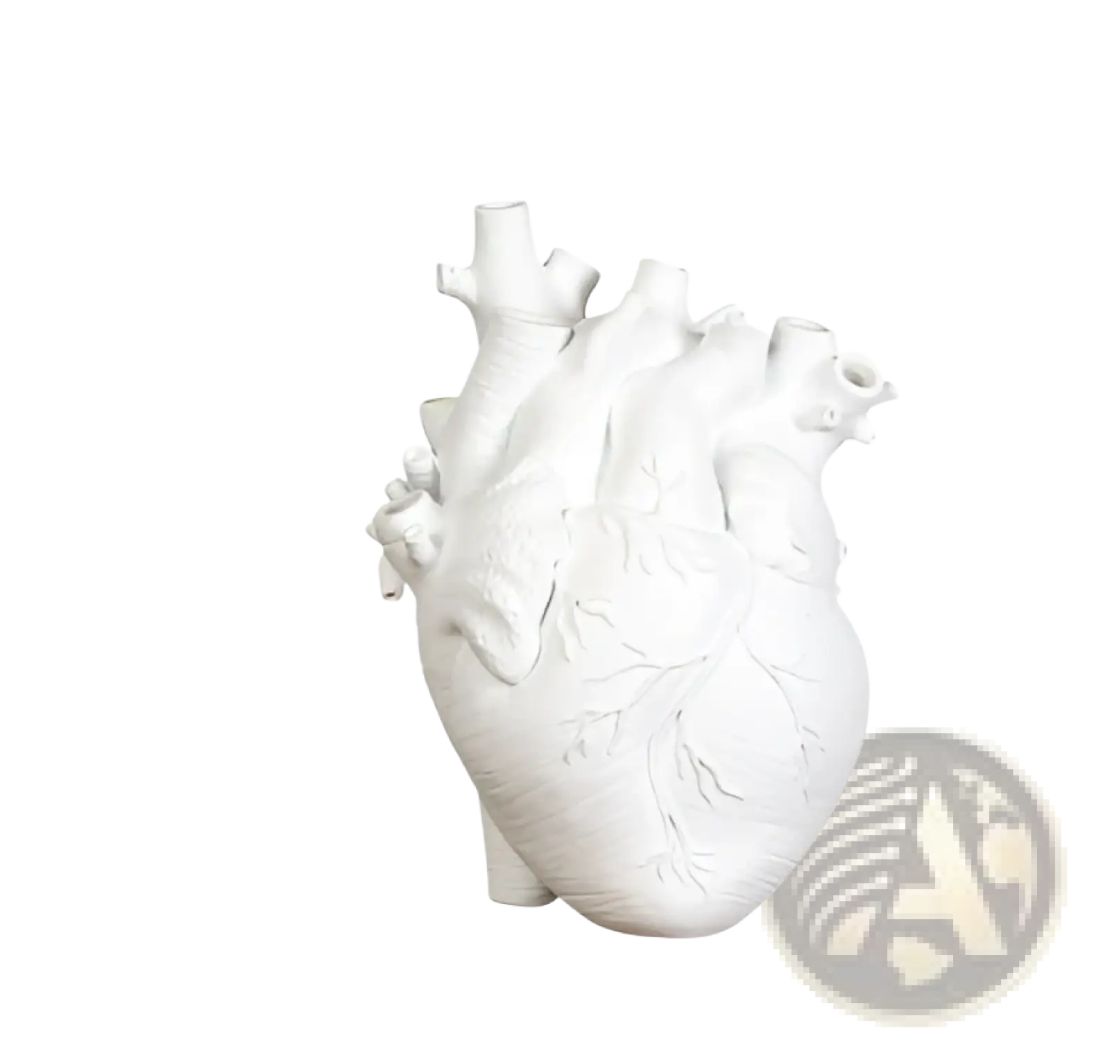 White ceramic anatomical heart vase made of nordic resin sculpture 21cm tall 18cm wide flower pot