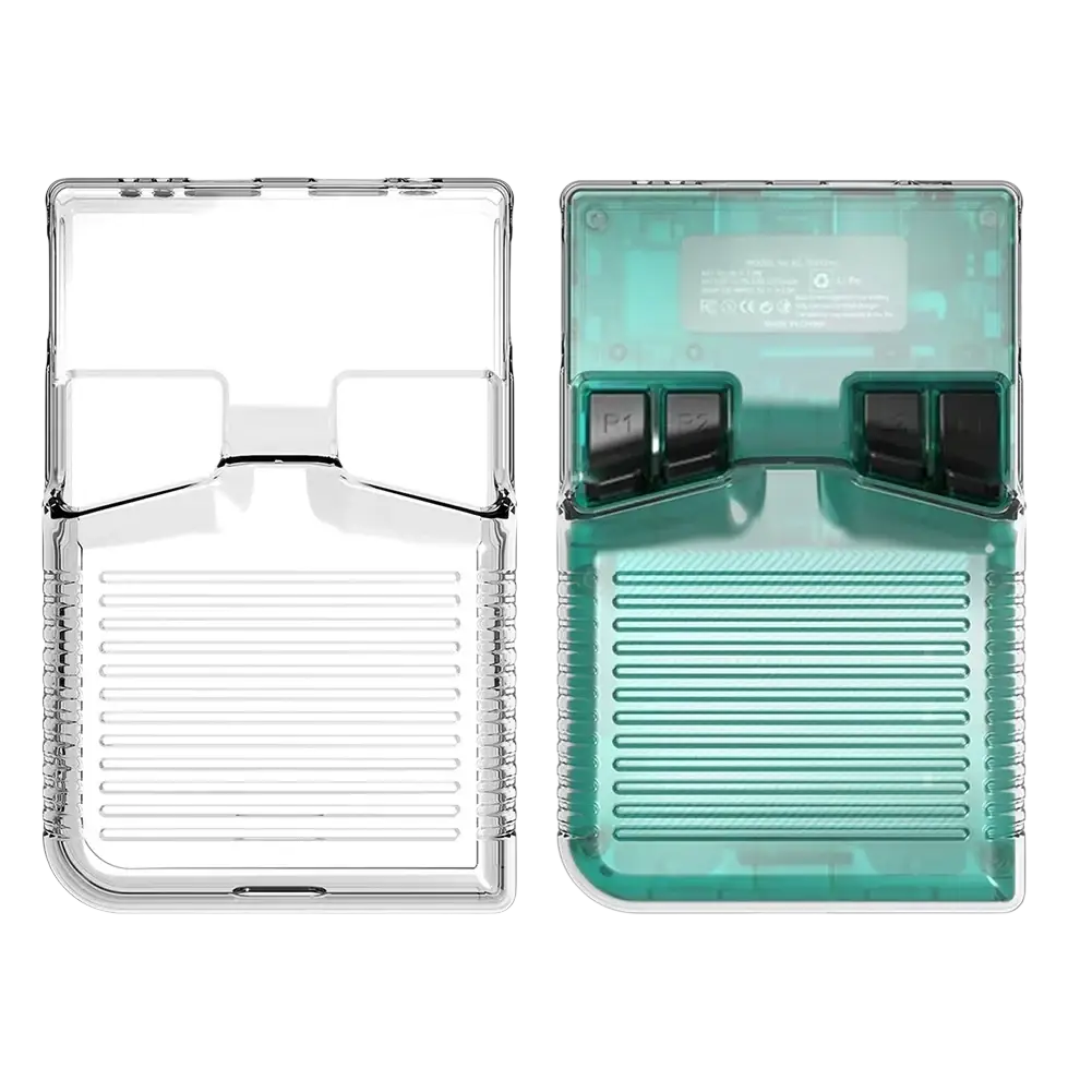 Transparent TPU protective case for Anbernic RG 35xxpro game console with teal interior and black button covers