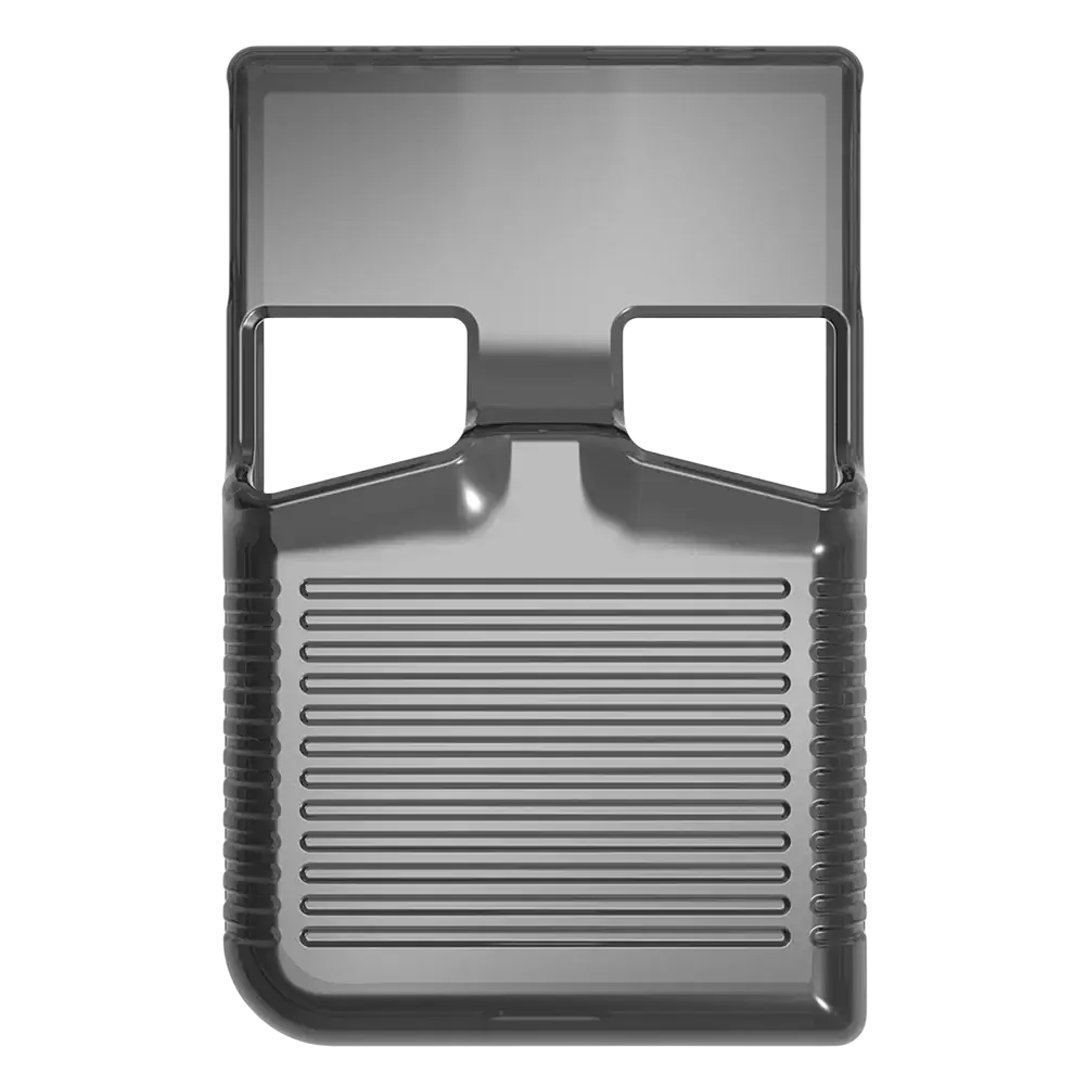 Transparent gray tpu protective case with textured grip and camera cutouts for the anbernic rg 35xxpro game console back side