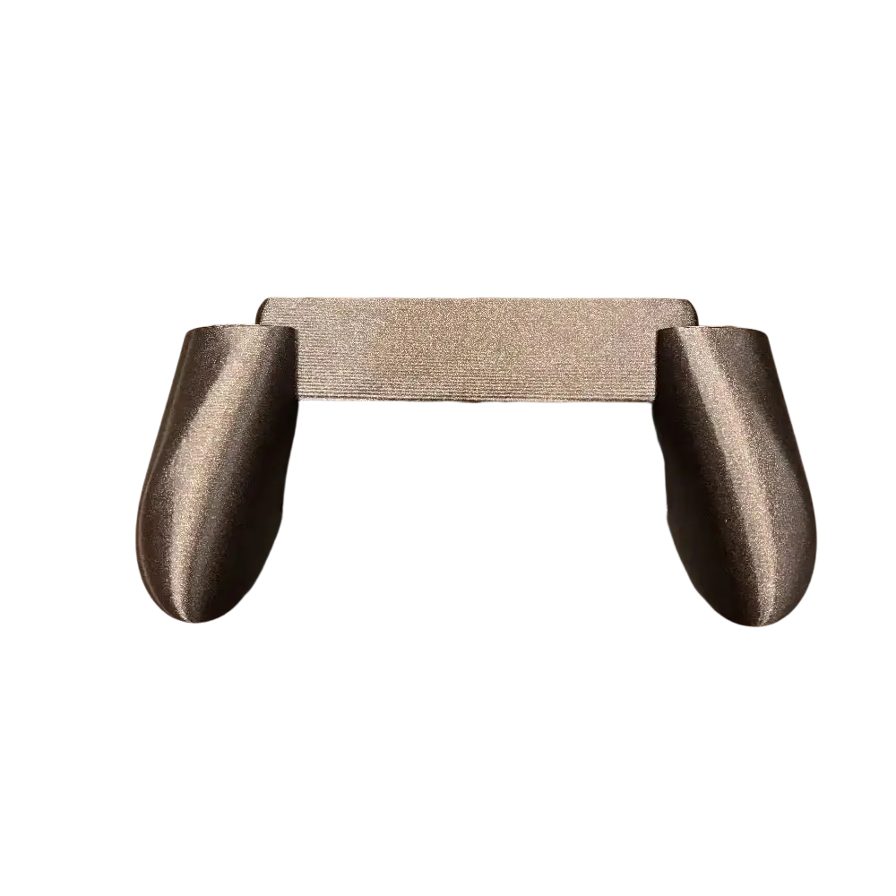 Gray 3d-printed anbernic rg40xx handheld grip with ergonomic curved handles and textured matte finish for comfortable gaming