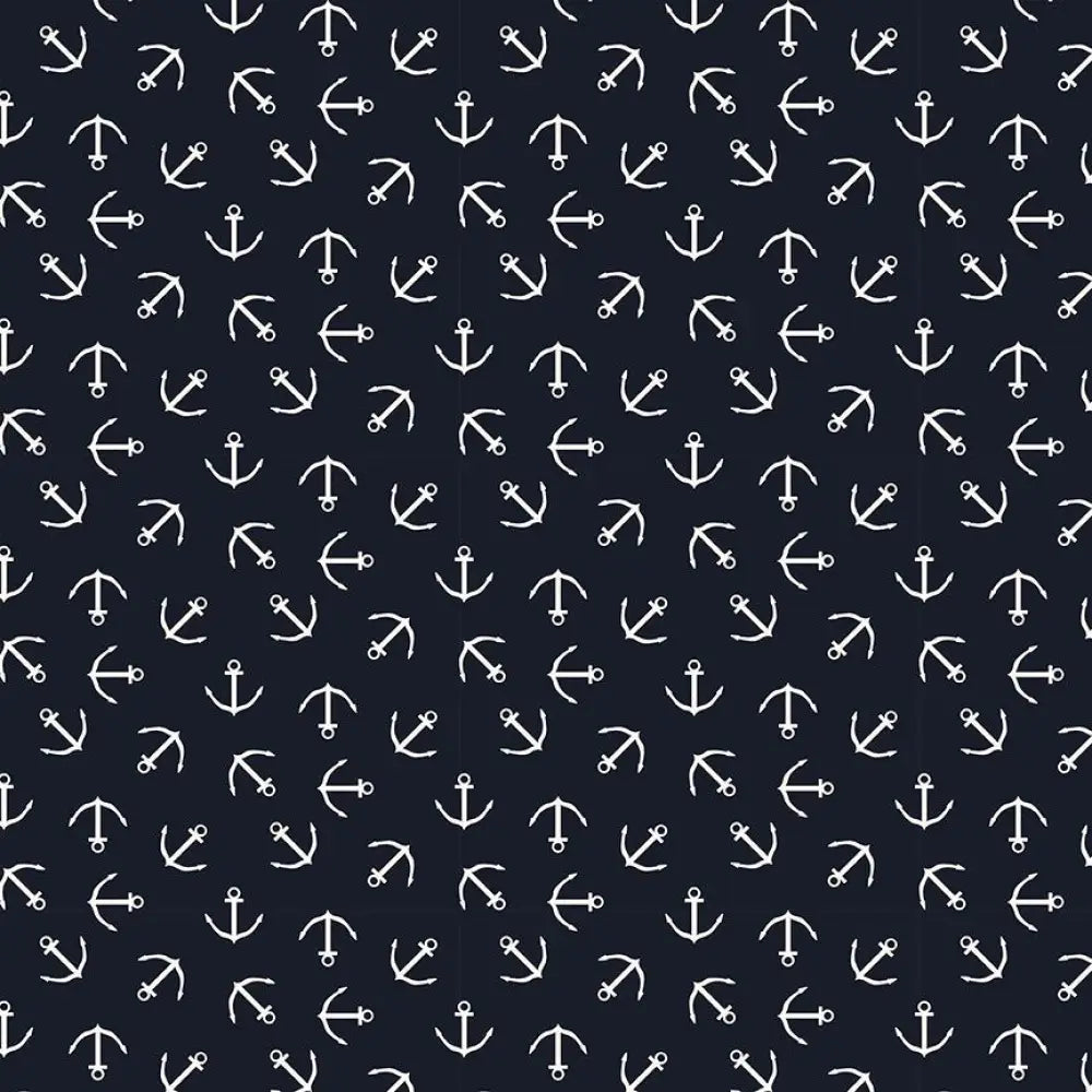 Vintage navy anchor print sleeveless bow top featuring nautical fabric with white anchors on dark navy background