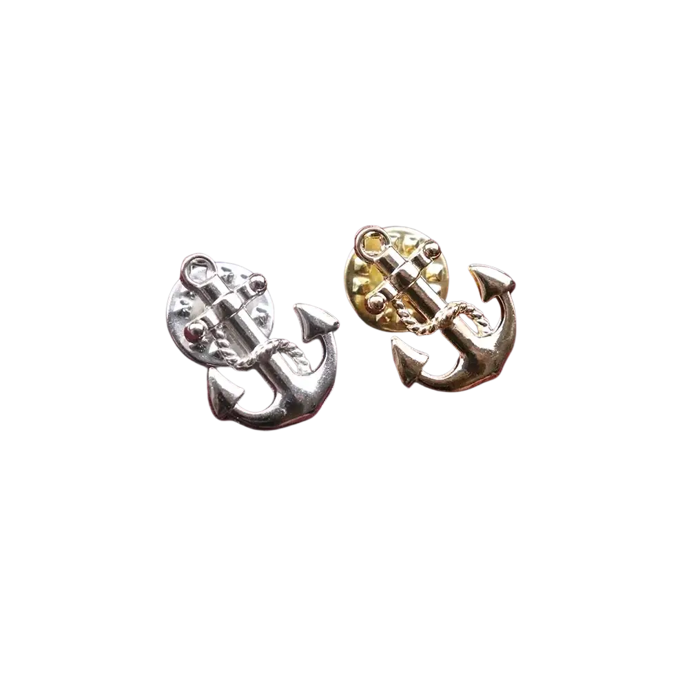 A pair of metallic anchor lapel pin clasps in silver and gold tone for men metal suit brooches