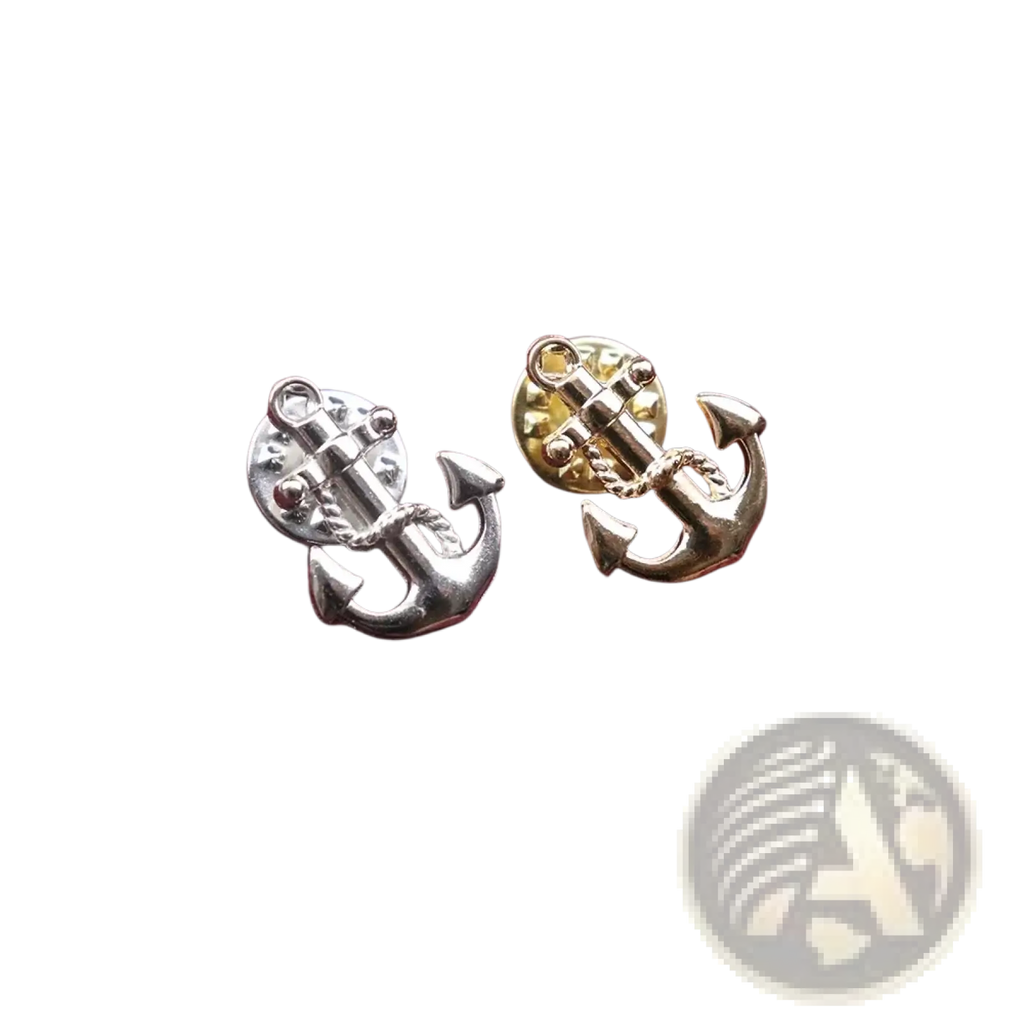 A pair of metallic anchor lapel pin clasps in silver and gold tone for men metal suit brooches