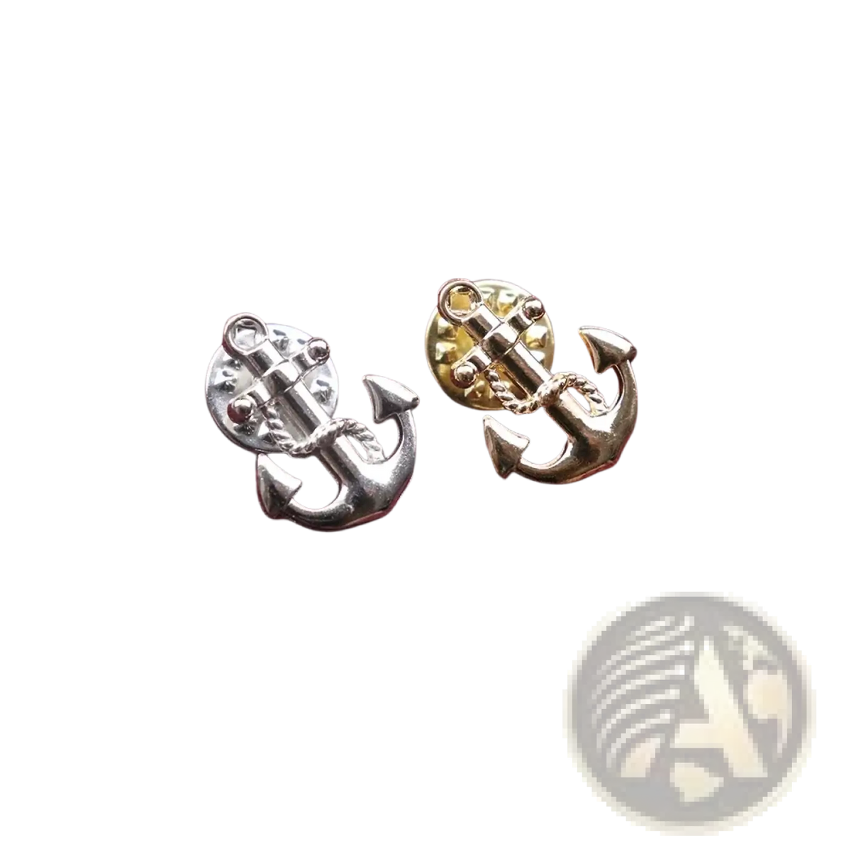 A pair of metallic anchor lapel pin clasps in silver and gold tone for men metal suit brooches