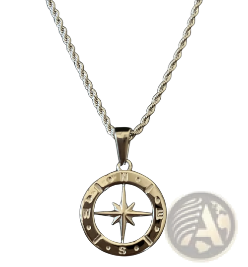 Silver compass pendant necklace with rope chain from angel wing and compass pendant rope chain necklaces collection