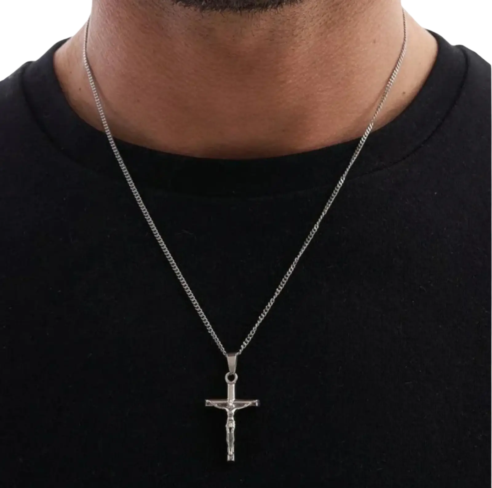 Silver crucifix pendant on a fine chain from the angel wing and compass pendant rope chain necklaces collection