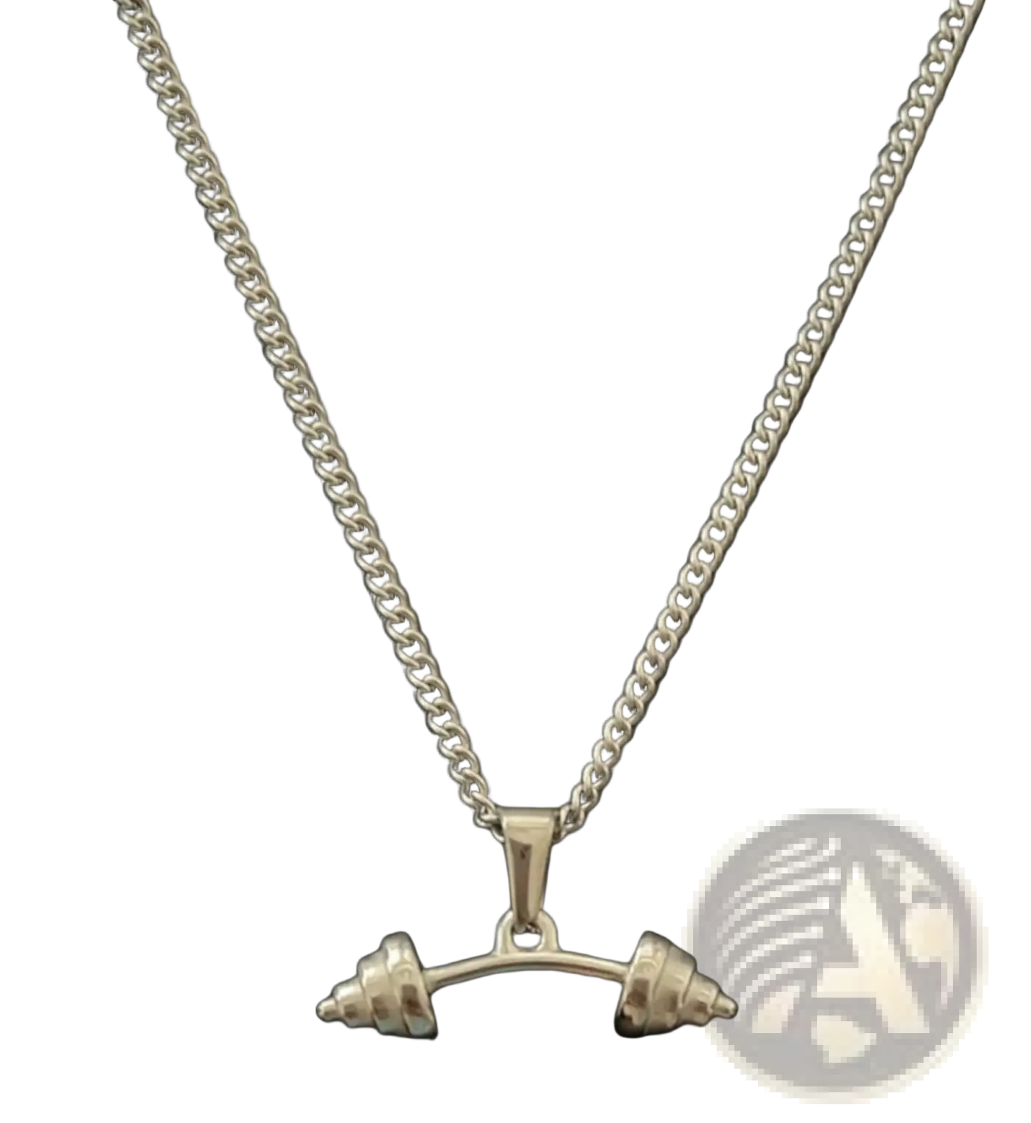 Silver-toned barbell pendant on a matching rope chain from angel wing and compass pendant rope chain necklaces collection