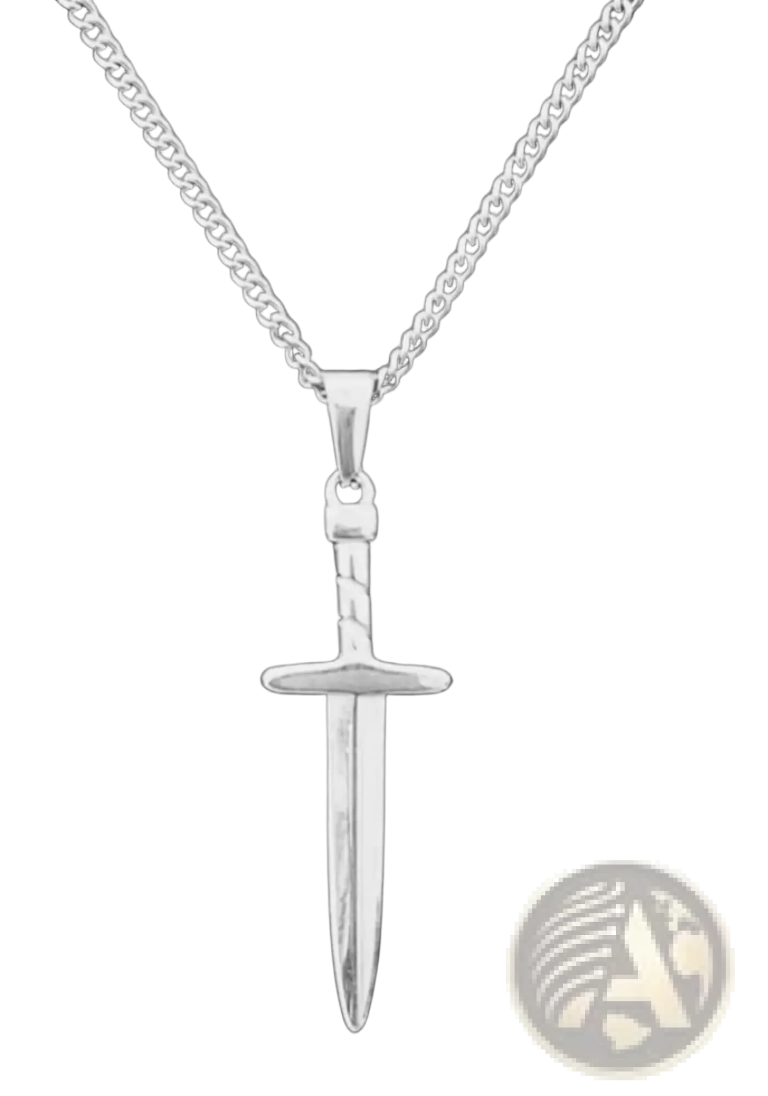 Silver sword pendant on a matching chain from angel wing and compass pendant rope chain necklaces collection