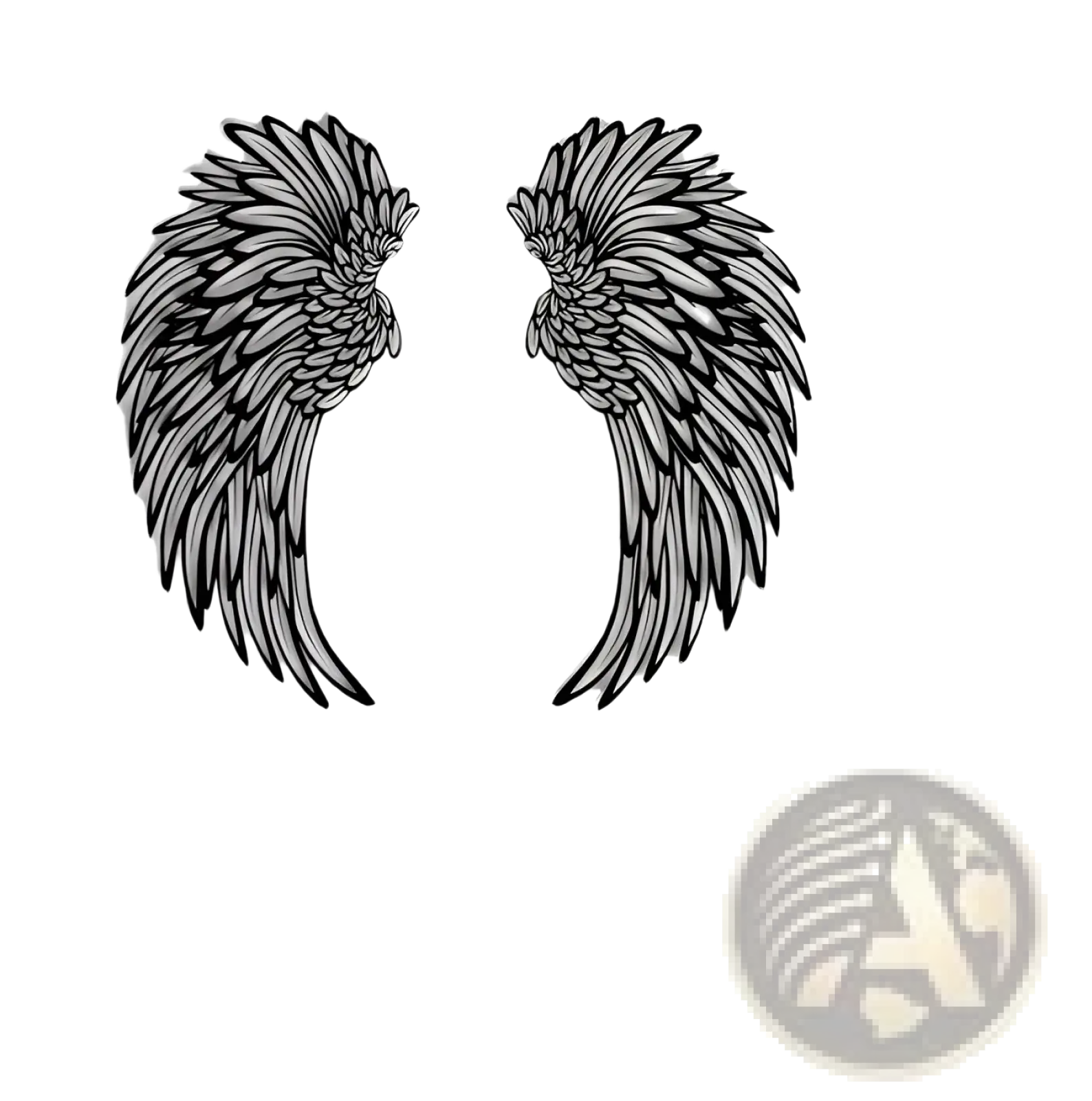 Black and white illustrated angel wings metal wall art with detailed feather patterns and led lights decoration
