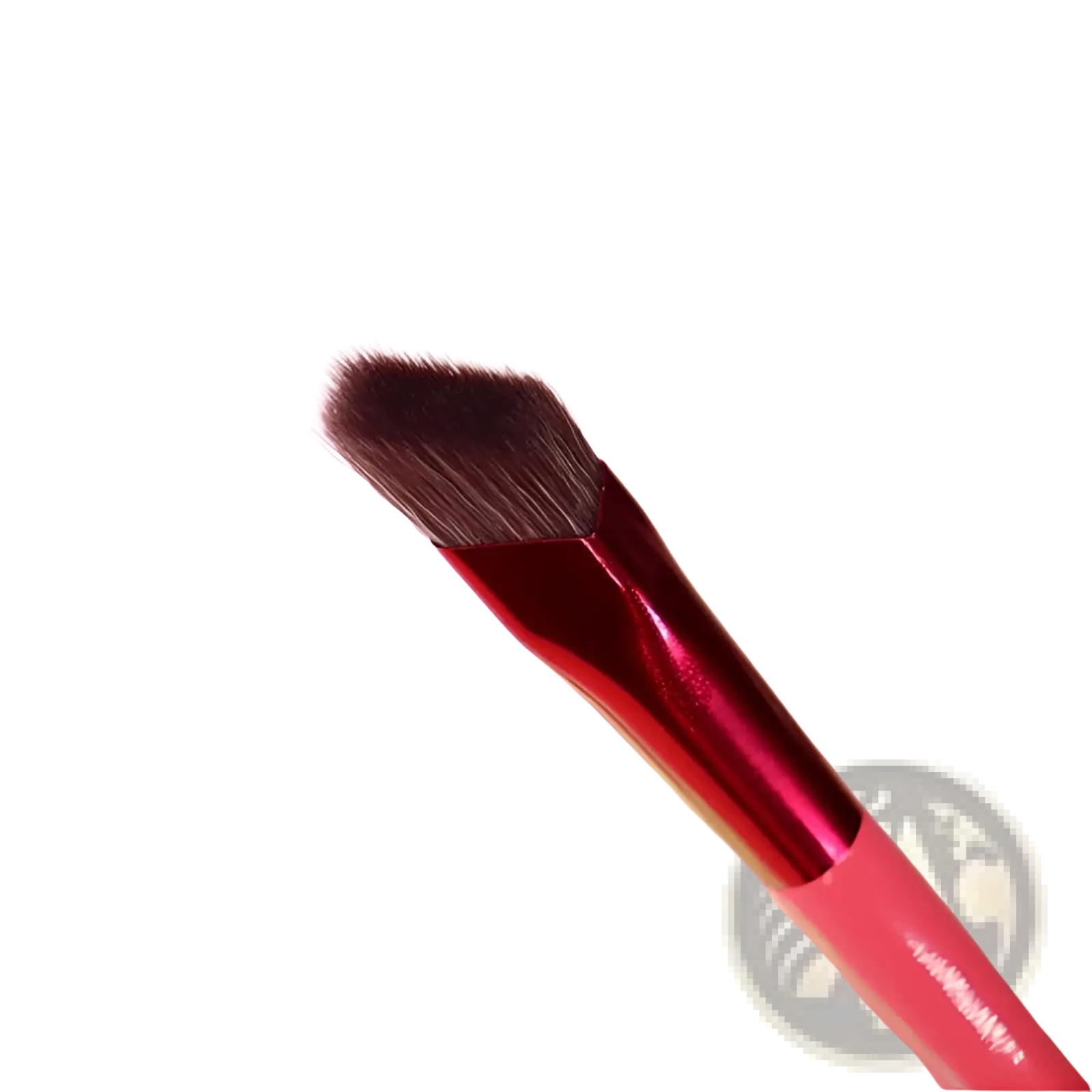 Angled eyebrow and concealer makeup brush with sleek red handle and dense angled black synthetic bristles for precision use
