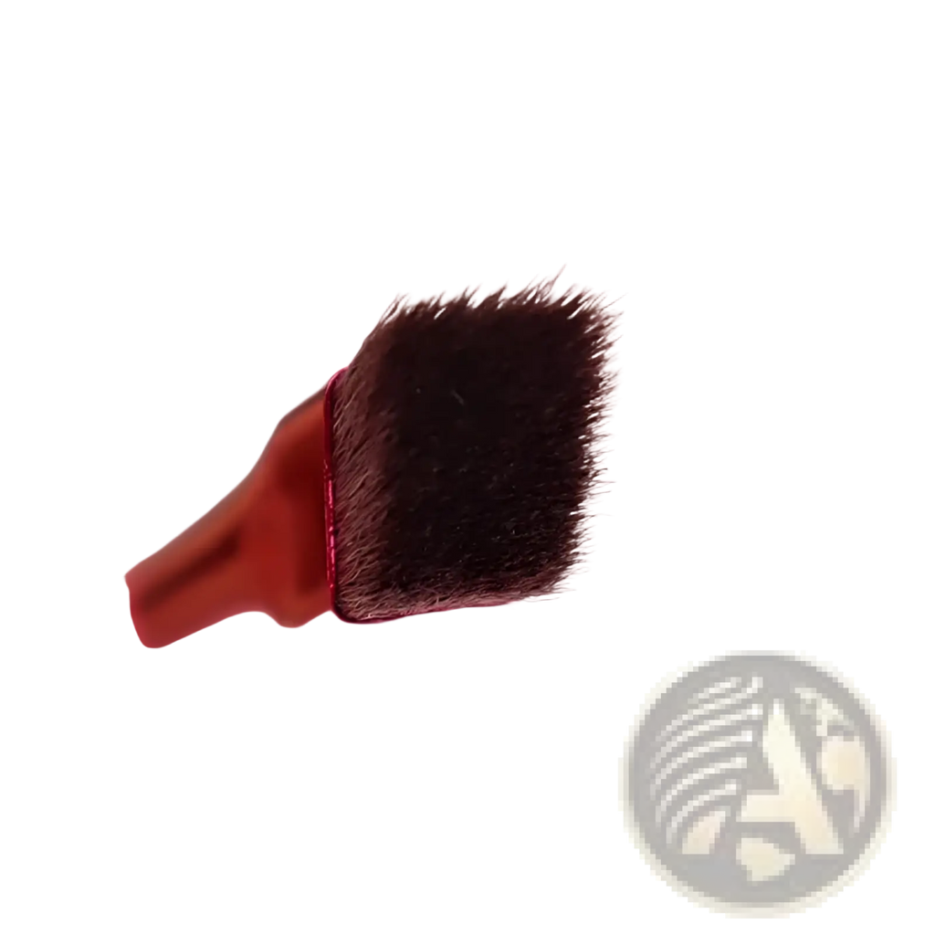 Angled eyebrow and concealer makeup brush with red handle and dense black square tip bristles for precise application