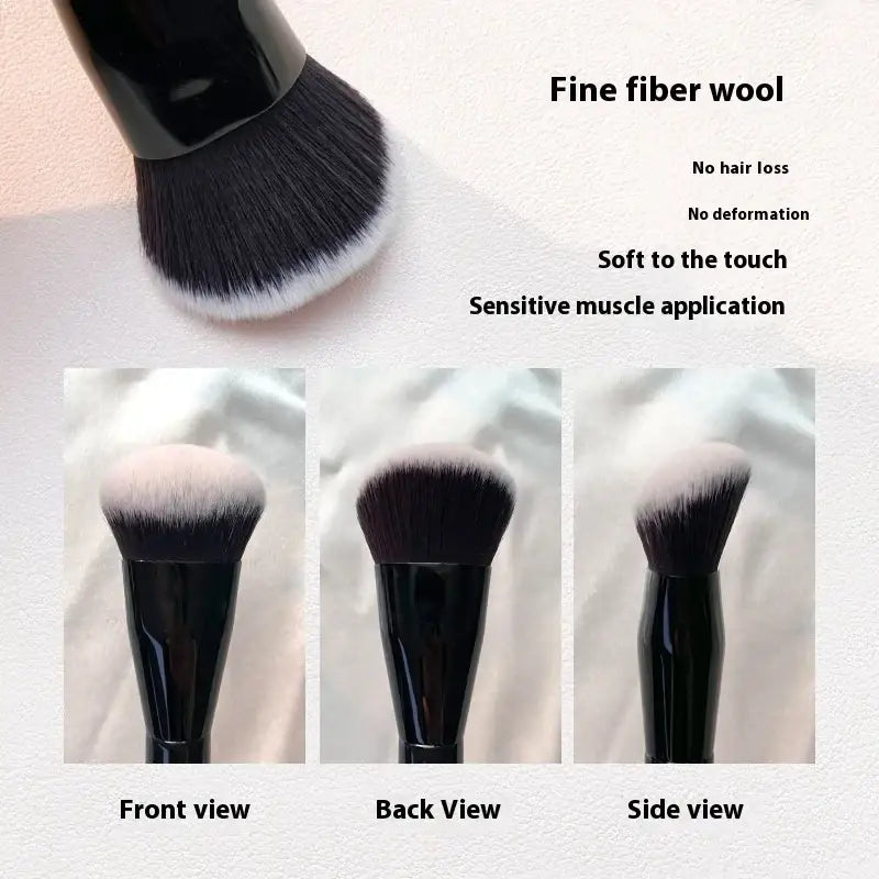 Set of three black synthetic angled foundation makeup brushes with fine fiber wool bristles for gentle application
