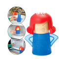 Angry woman steam microwave cleaner shaped like a red and blue cartoon woman with molded plastic hair and clothing