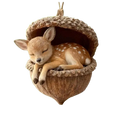 Acrylic animal christmas ornament featuring a brown and white fawn inside a textured acorn hanging decor for christmas tree
